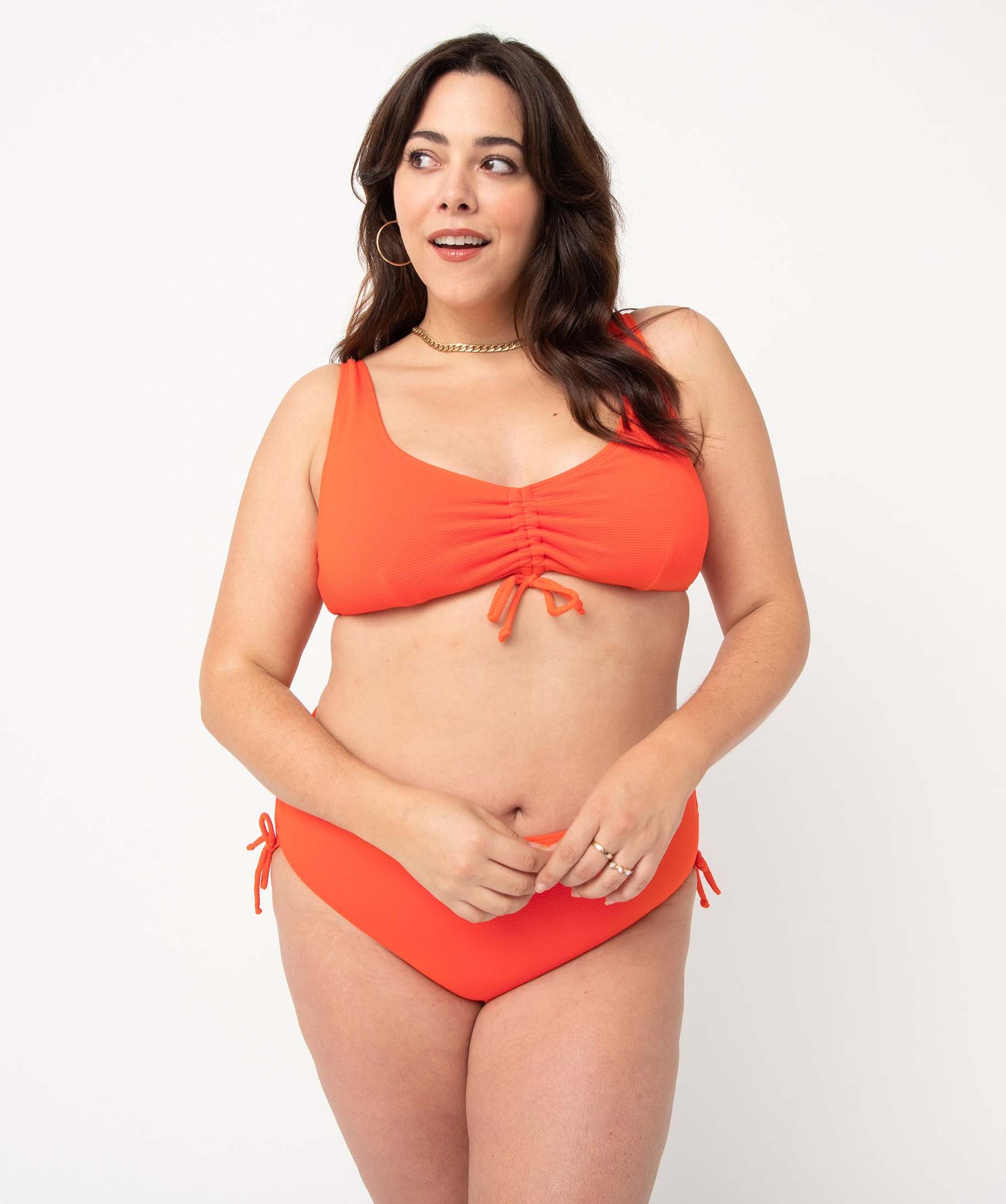 Haut de maillot de bain femme grande taille en maille texturée rouge | GEMO