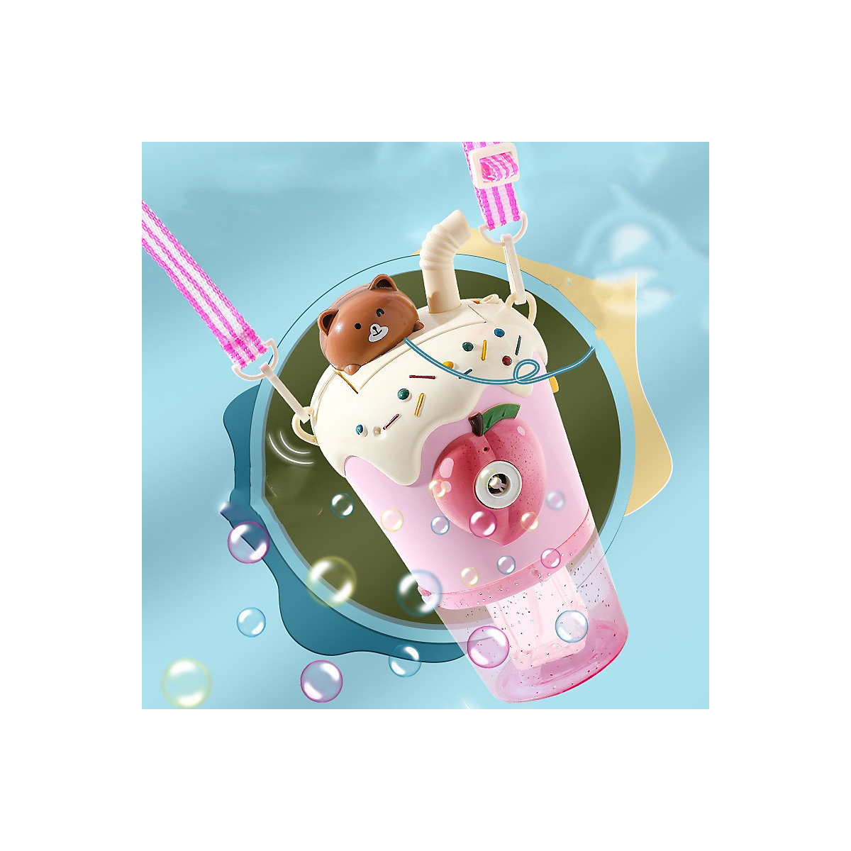 Milchteetasse Kinderblasenmaschine Kinderspielzeug im Freien Beleuchtung, Musik, automatische Seifenblasenpistole, Outdoor-Spielzeug für Kinder