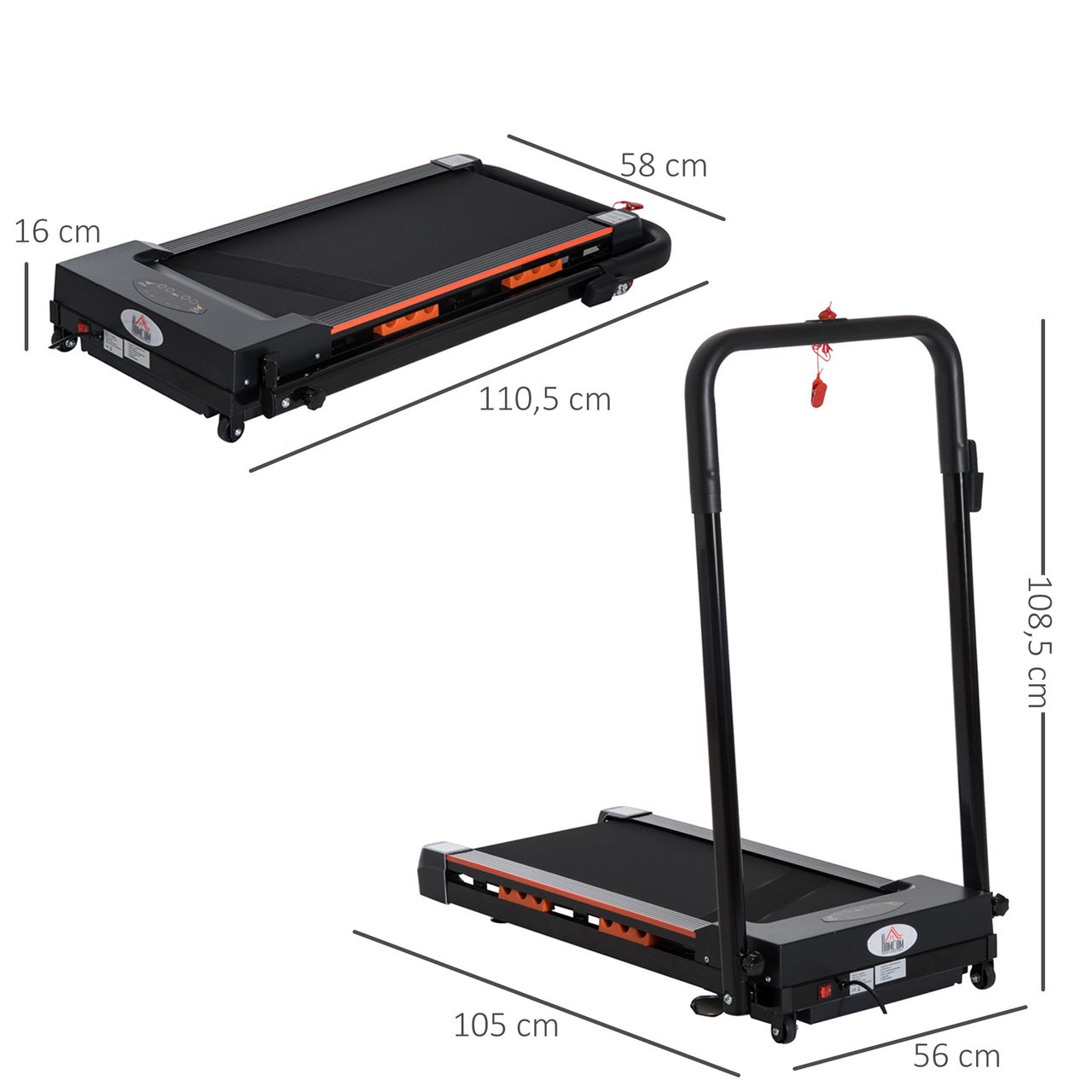 HOMCOM Elektrisch Laufband mit LCD Display Faltbares Fitnessgeräte 1-6Km/h