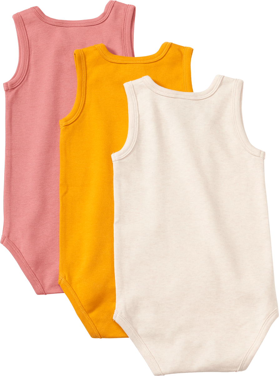 Bodys Ärmellos, rosa + gelb + beige, Gr. 98/104