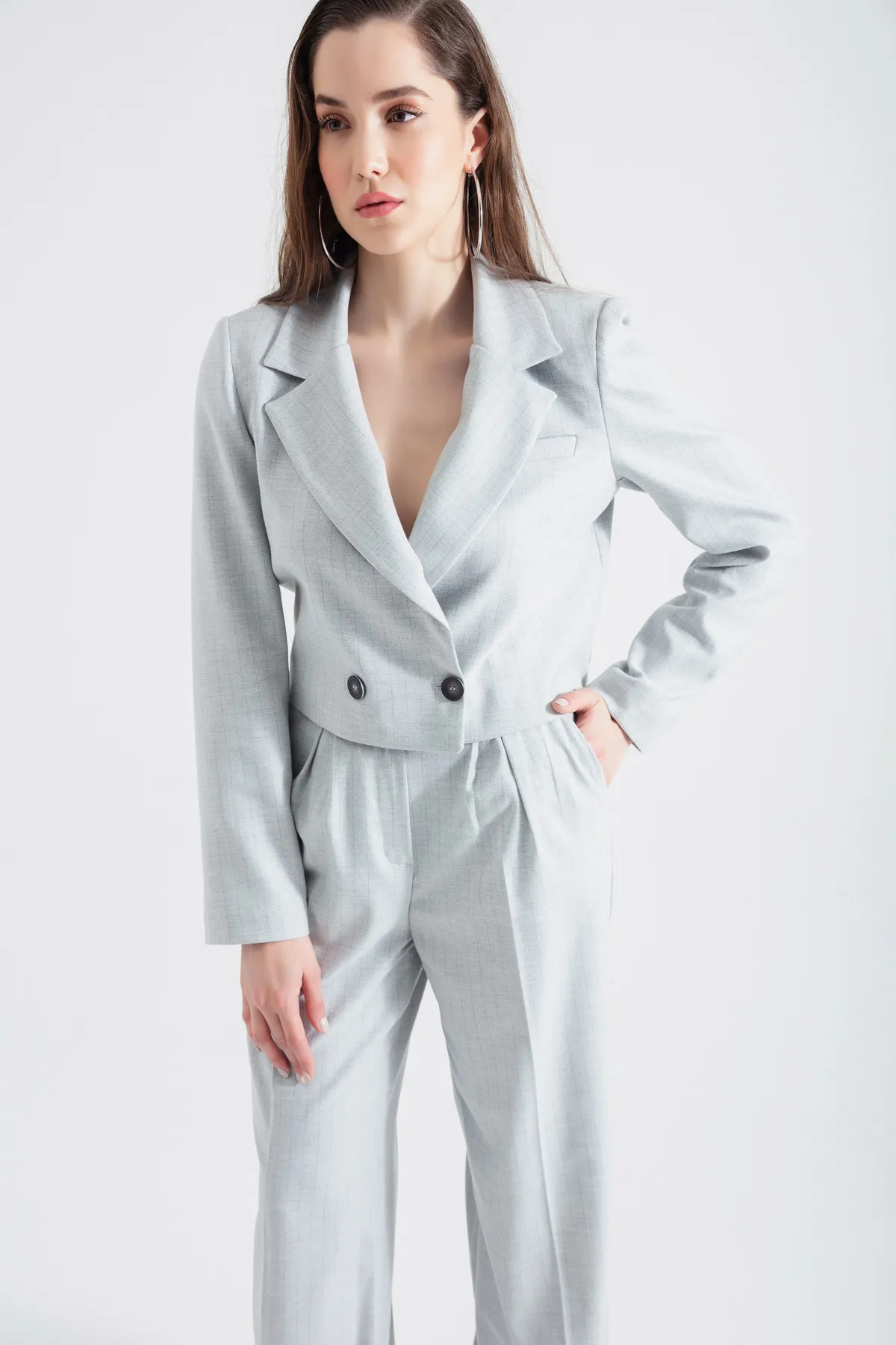 Lafaba  Graues Jacken-Hosen-Set für Damen