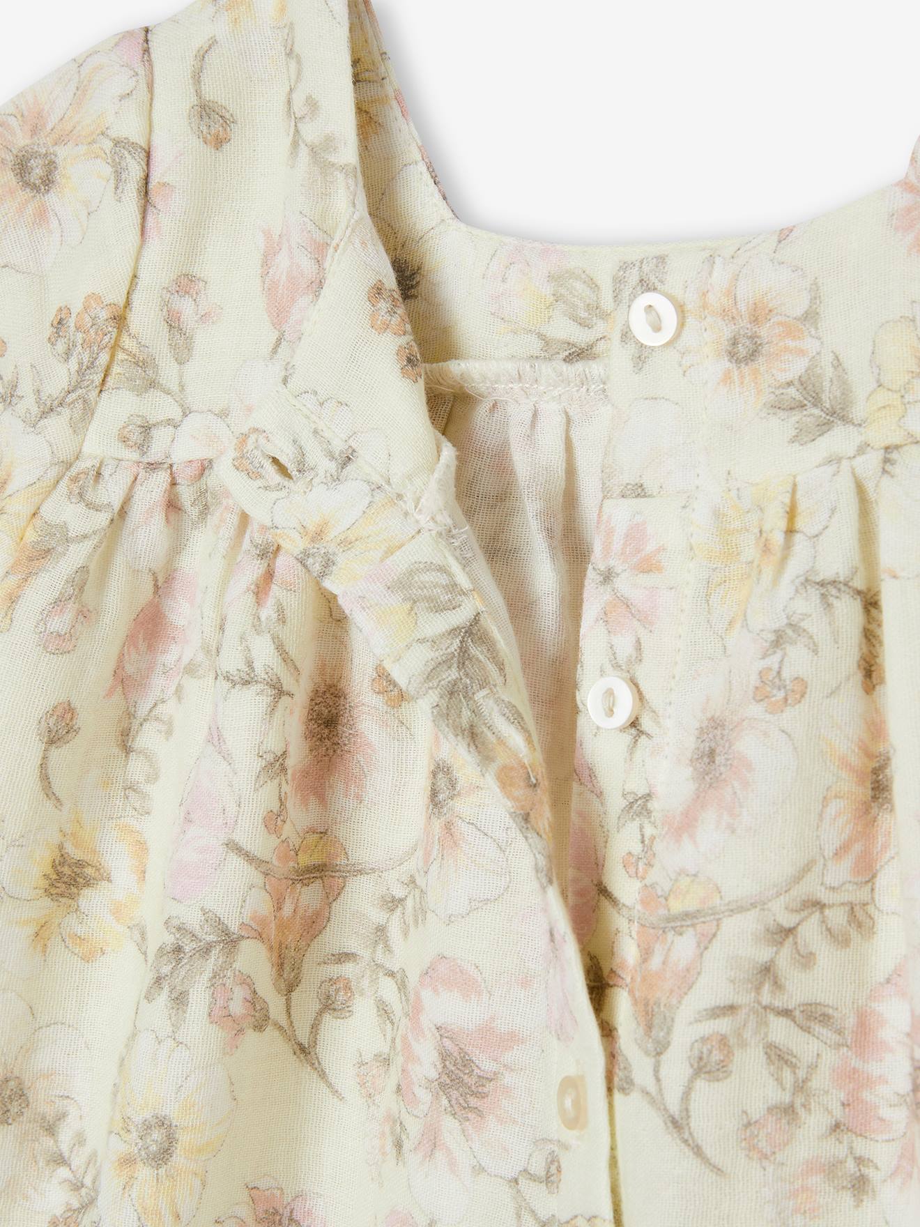 Vertbaudet Mädchen Baby Kleid mit kurzen Ärmeln - wollweiß