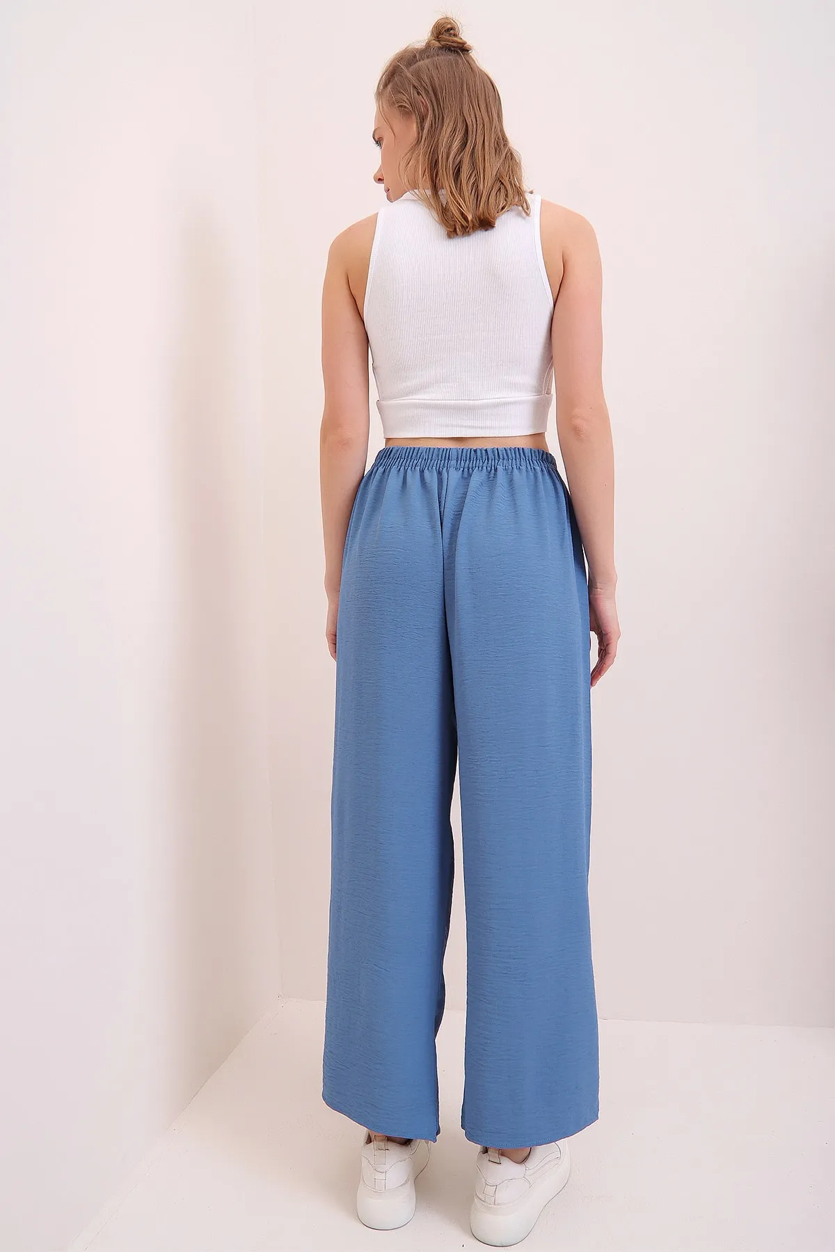 Trend Alaçatı Stili  Indigofarbene Aerobin-Hose mit elastischem Bund und entspanntem Schnitt für Damen