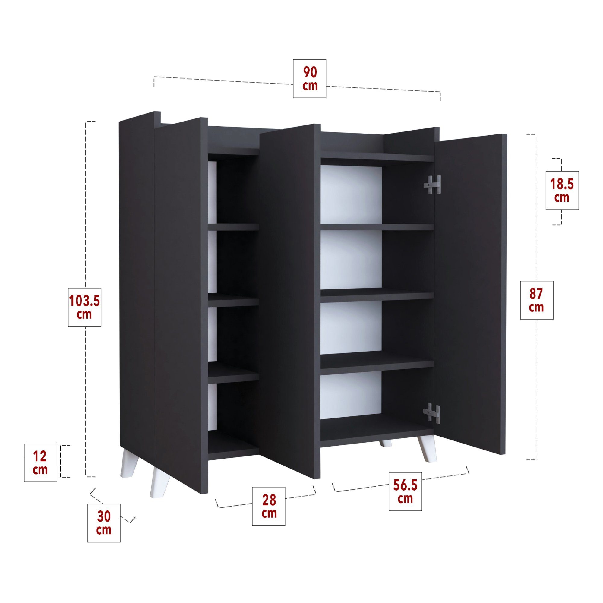 en.casa Mehrzweckschrank Sirdal mit 3 Türen 104x90x30 cm Anthrazit