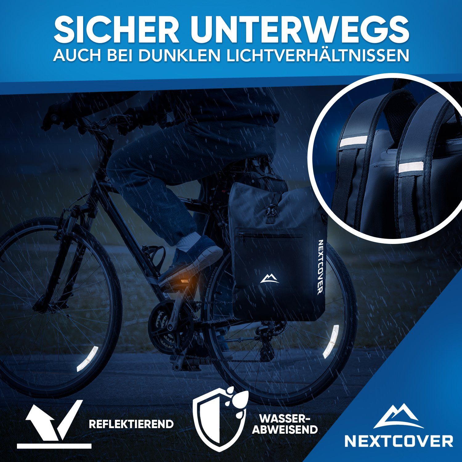 Nextcover Fahrradtasche NEU 3in1 Fahrradtasche für Gepäckträger - Fahrradrucksack wasserdicht