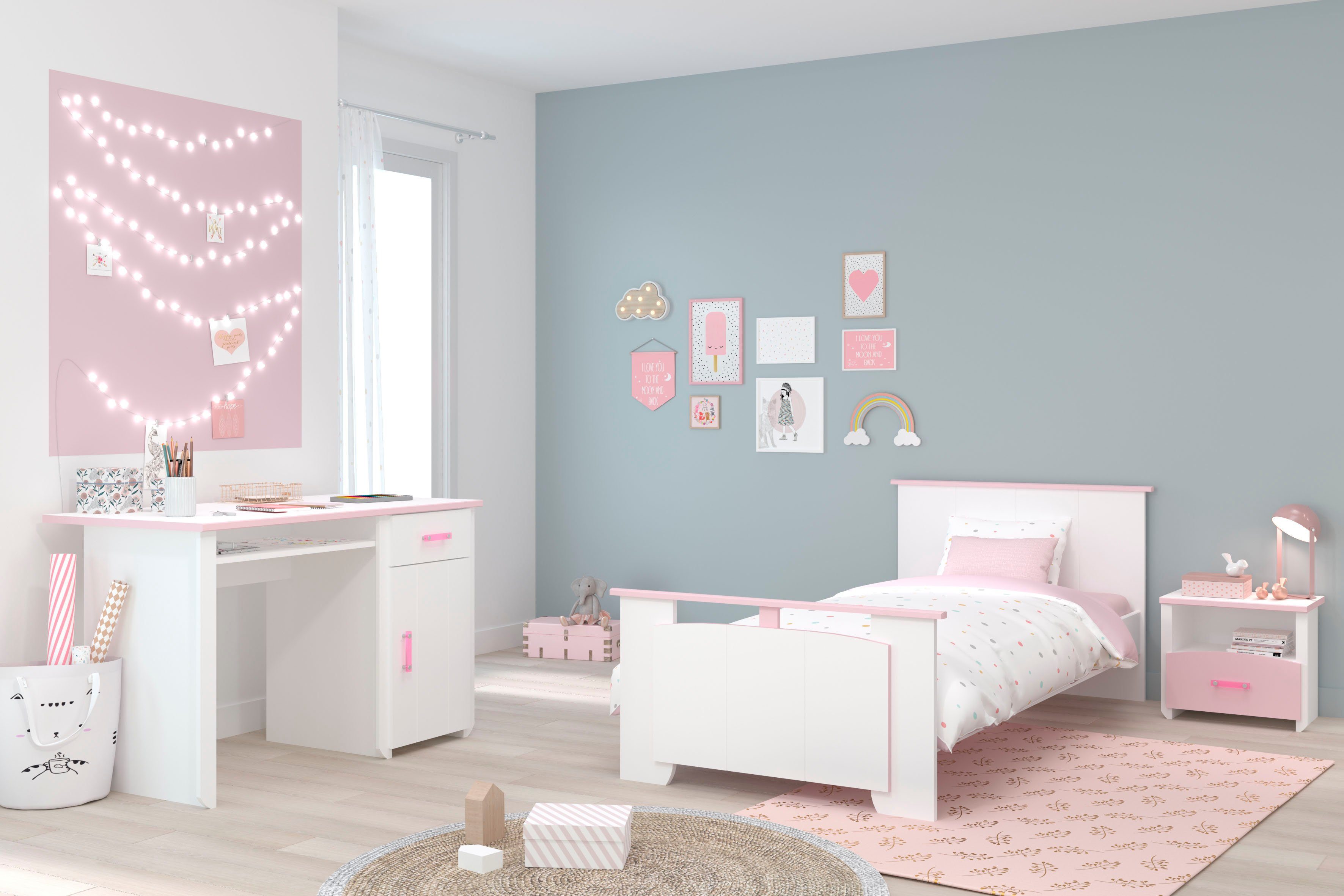 Parisot Jugendzimmer-Set Biotiful, (3-St., Bett, Nachttisch, Schreibtisch)