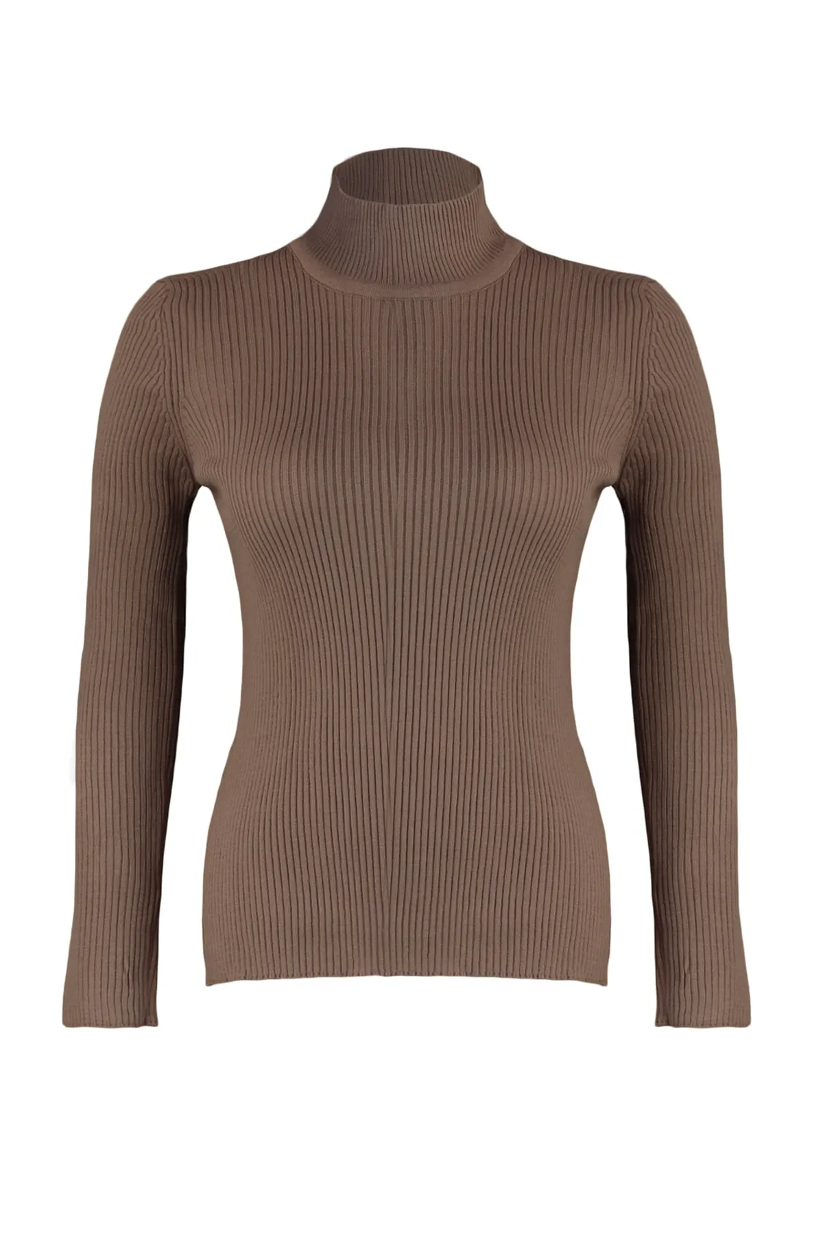 Trendyol Curve  Dünner Strickpullover mit halbem Rollkragen in Nerzbraun TBBAW23AN00022