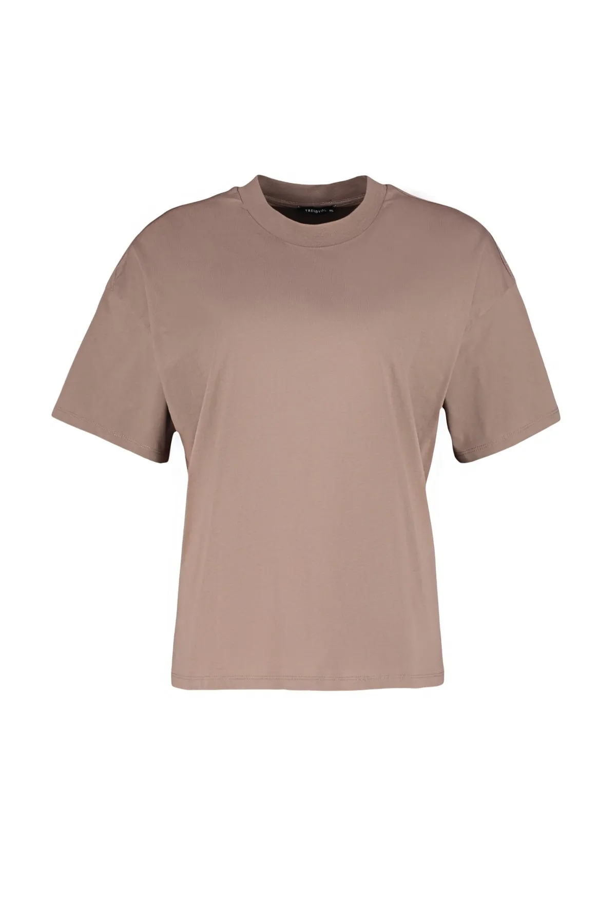 Trendyol Curve  Braunes, geripptes, weit geschnittenes Basic-Strick-T-Shirt mit Kragen TBBSS23BF00017
