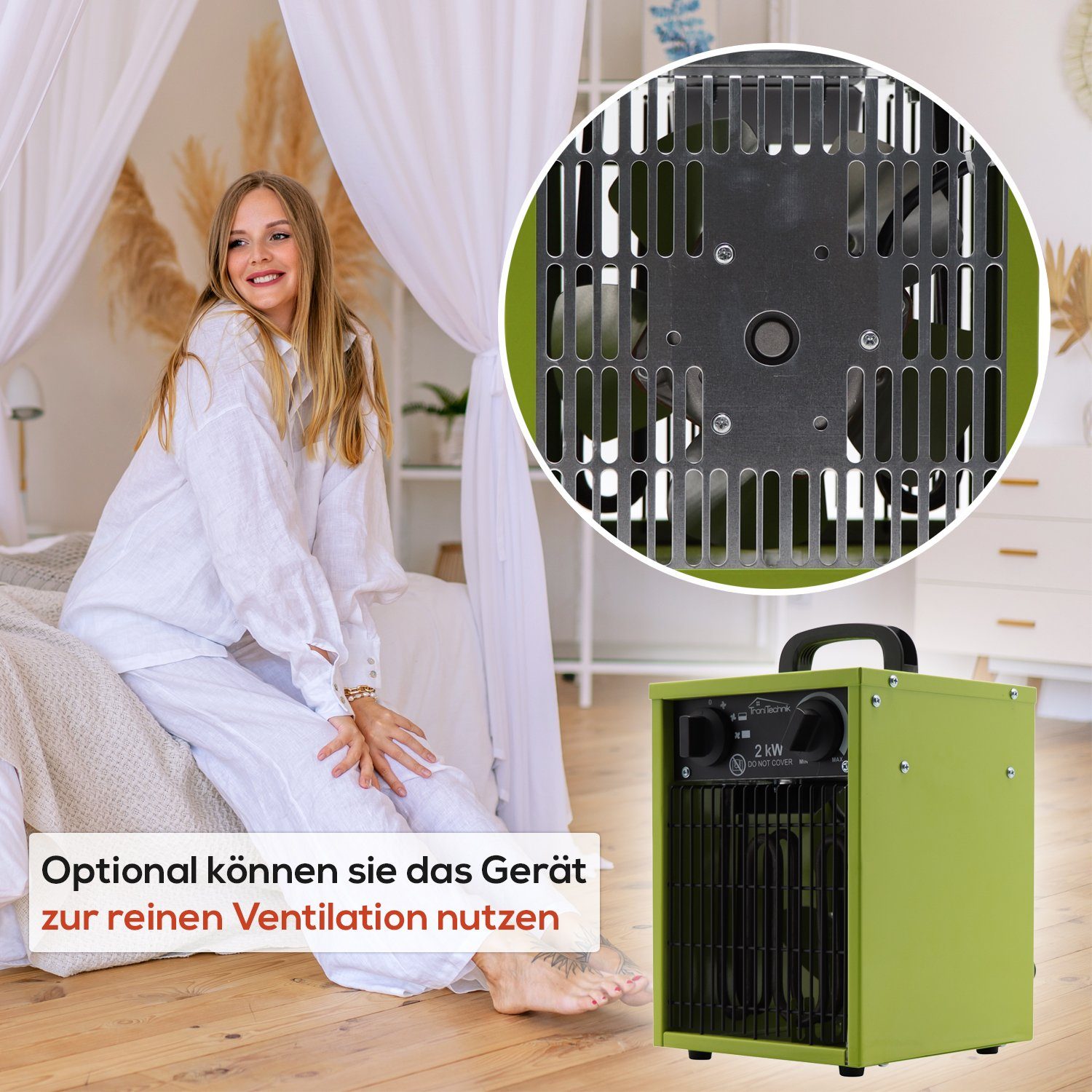 TroniTechnik Heizlüfter Industrieheizung, Heizgerät, Schnellheizer TT-EIH-152,Stahlheizelement, 2000 W, zwei Heizstufen, Überhitzungsschutz und Abschaltautomatik, Thermostat