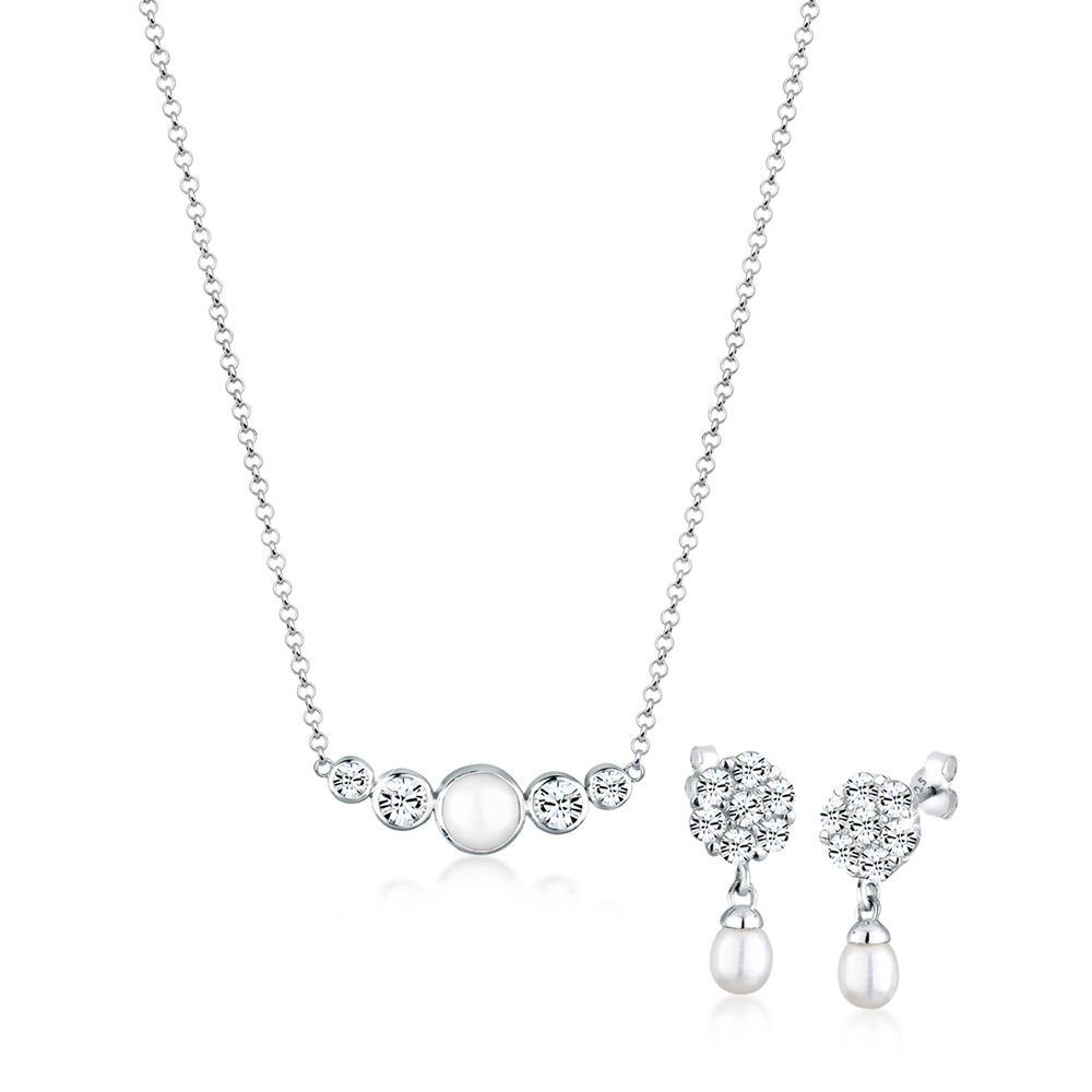 Elli PREMIUM Elli PREMIUM Ensemble de Bijoux Femmes Classique Set pendentif d'oreilles perle d Bijoux