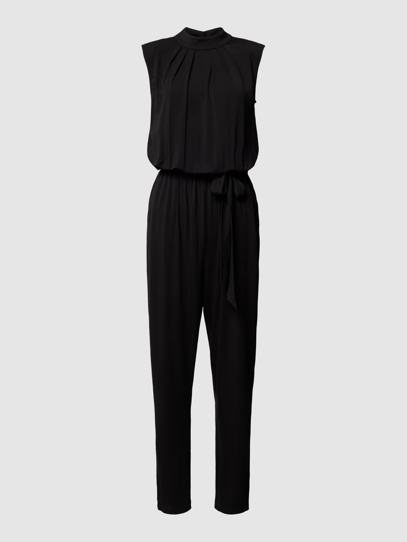 Jumpsuit aus Viskose-Elasthan-Mix mit Rundhalsausschnitt in schwarz