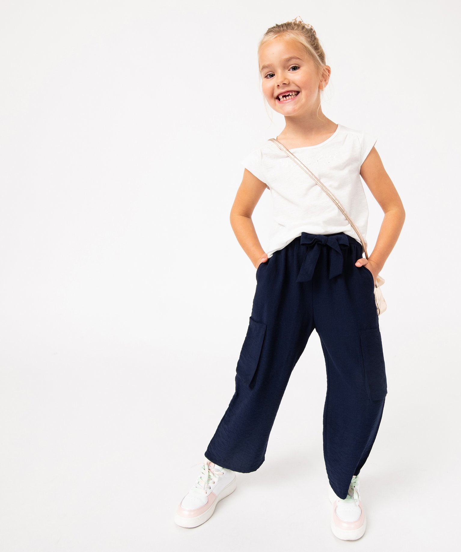 Tee-shirt droit à manches très courtes et broderie fille ecru | GEMO