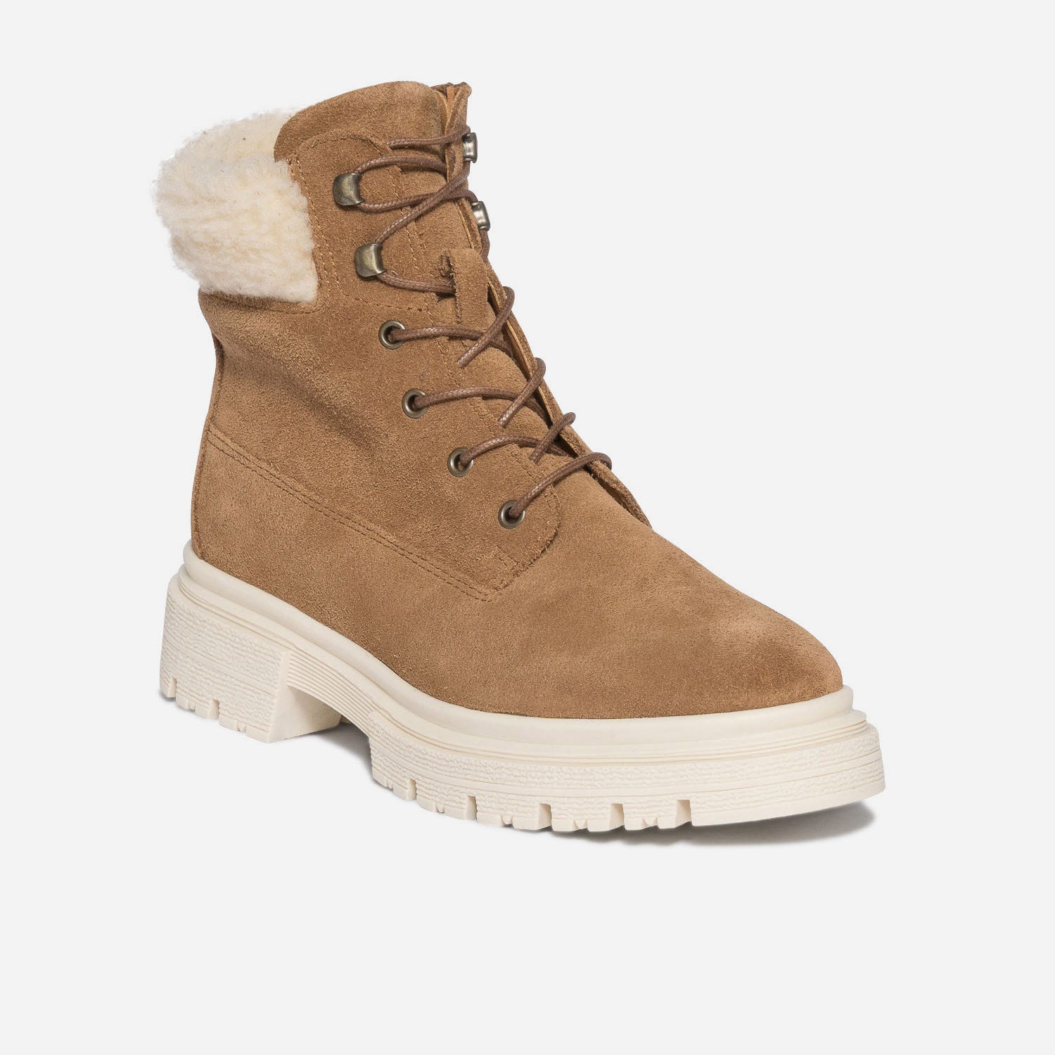 Bottine TEXTO camel éco-conçue en cuir velours