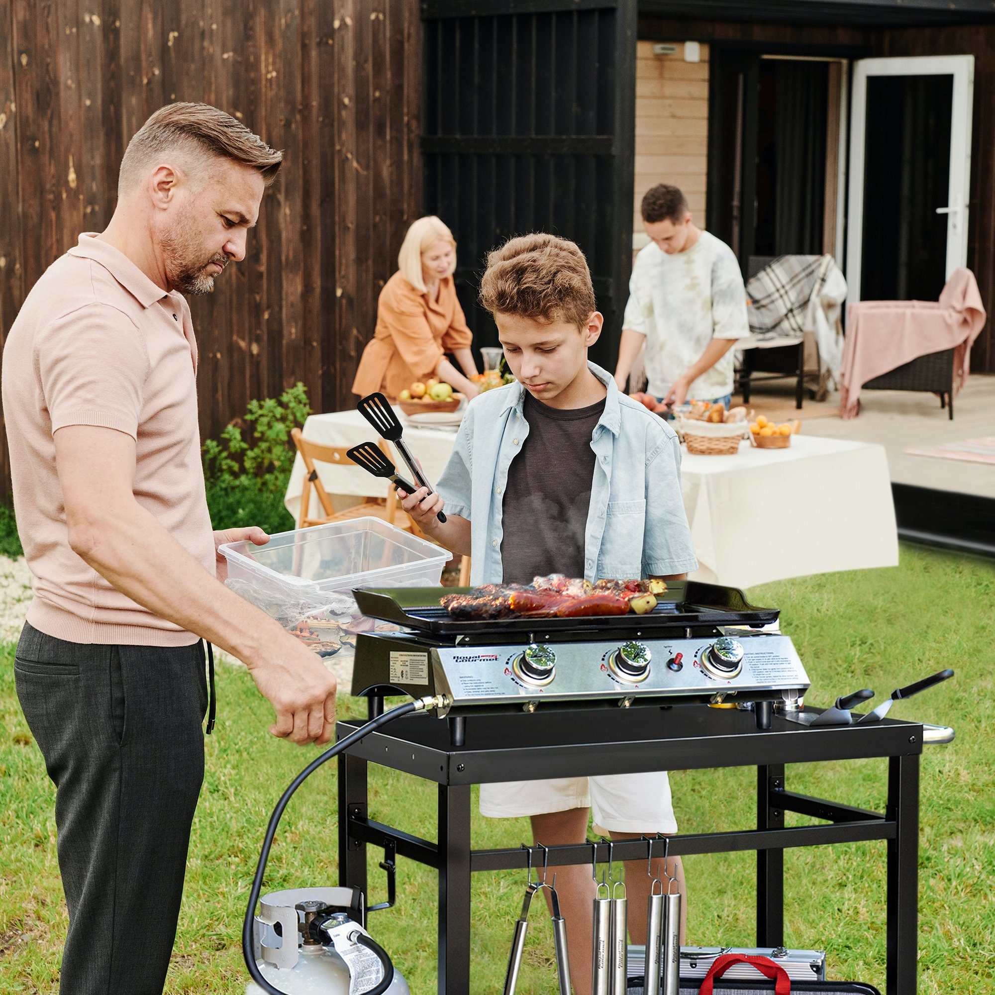 Royal Gourmet Grillablagetisch Outdoor Grilltisch Rollwagen (Grillwagen, Pflanztisch), Produktabmessungen: 100,5 x 59 x 81 cm (LxBxH)