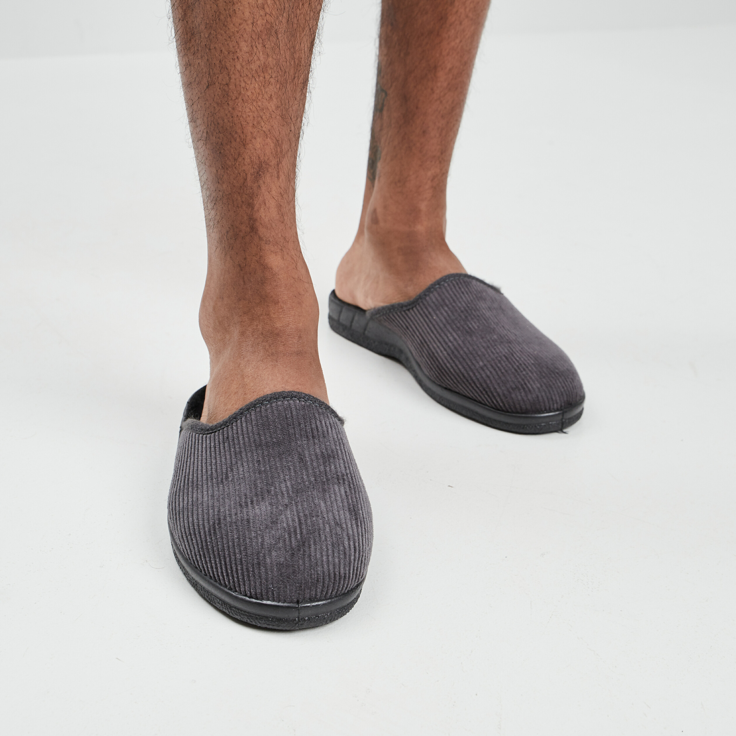 Chaussons mules velours gris homme | La Halle
