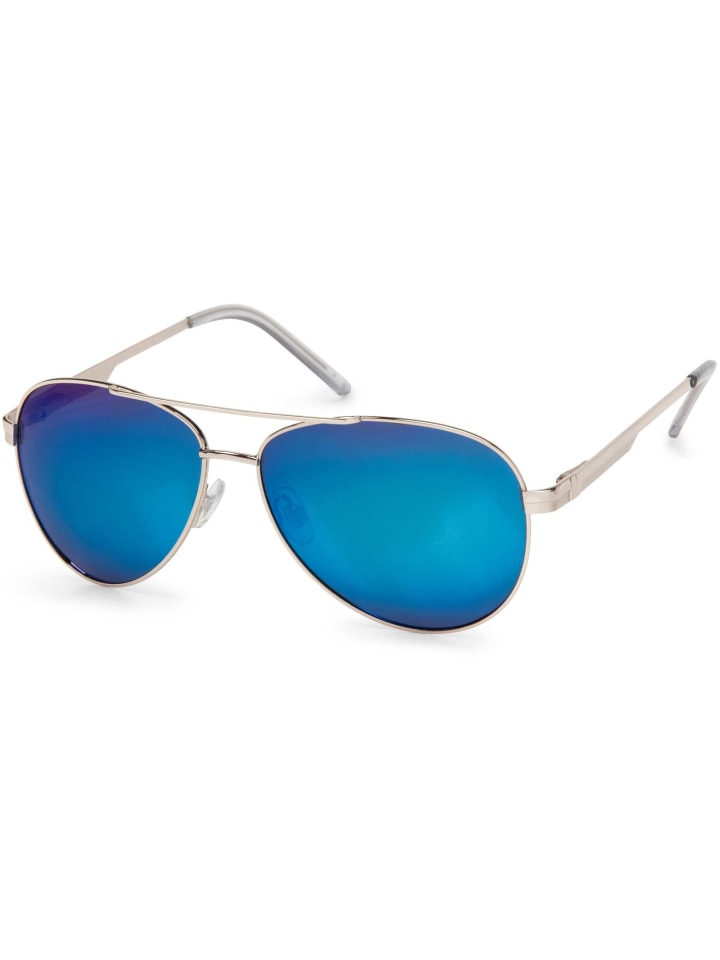 styleBREAKER Piloten Sonnenbrille in Silber / Blau verspiegelt günstig kaufen onesize