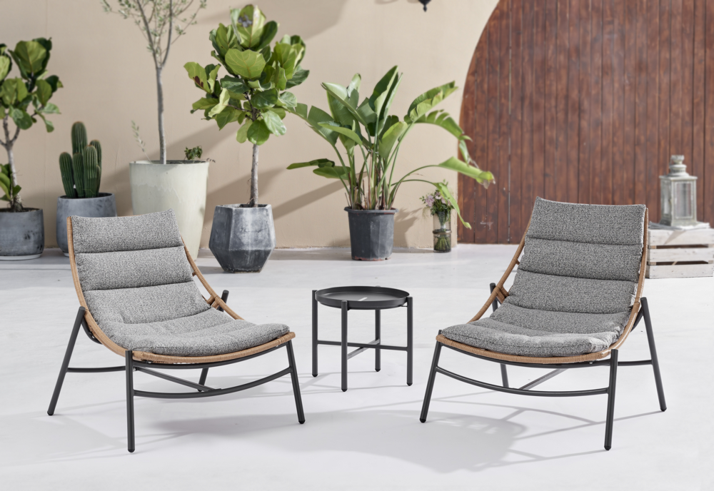 Happy Home Happy Home 3 tlg. Rattan Gartenset mit Sitzkissen HGS52-GRA, grau