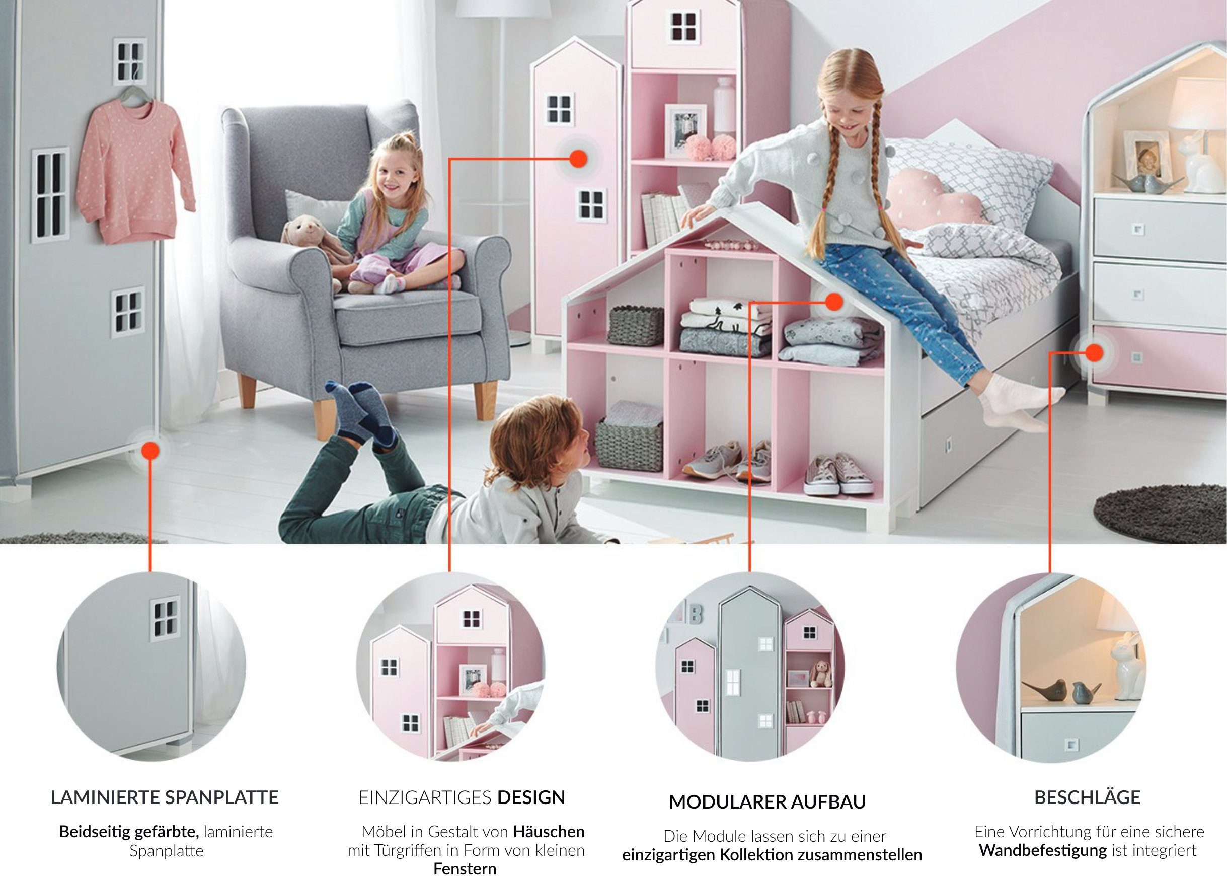 Konsimo Babyzimmer-Komplettset MIRUM Kinderzimmer-Möbelset Komplett-Kinderzimmer, Kommode, Kleiderschrank, Bücherregal
