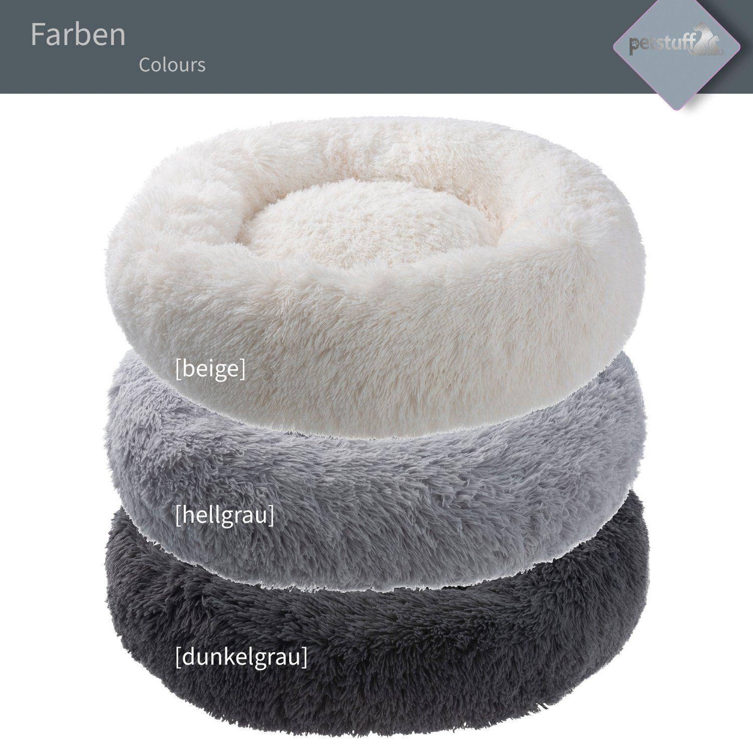 PETSTUFF Tierkissen Hundekissen Hundebett Hundematratze Hundematte, Tierbett, rund, waschbar, flauschig, Farb- und Größenwahl