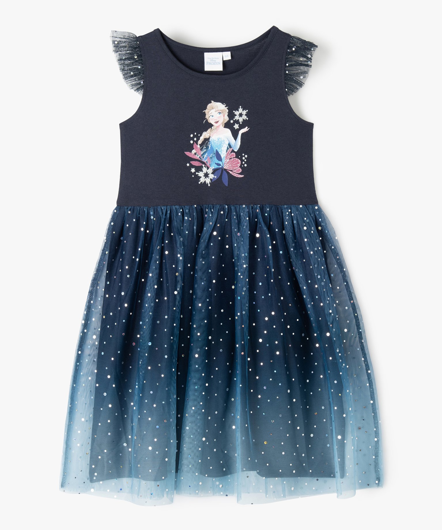 Robe fille en tulle et coton - La Reine des Neiges marine | GEMO