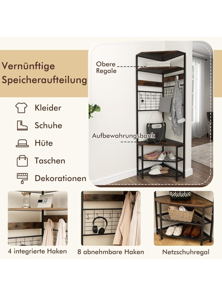 COSTWAY 180CM Garderobenständer Eck in Braun günstig kaufen onesize