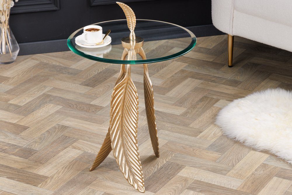 riess-ambiente Beistelltisch FEATHER 65cm gold (Einzelartikel, 1-St), Wohnzimmer · Glas · Metall · rund · Handarbeit · Modern Design