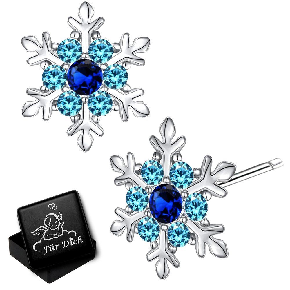 Limana Paar Ohrstecker Schneeflocke Stern Silber 925 Geschenk Idee Nikolaus Weihnachten (inkl. Geschenkdose mit Engel), 9mm Kinderohrringe Mädchenohrringe Damenohrringe mit Zirkonia