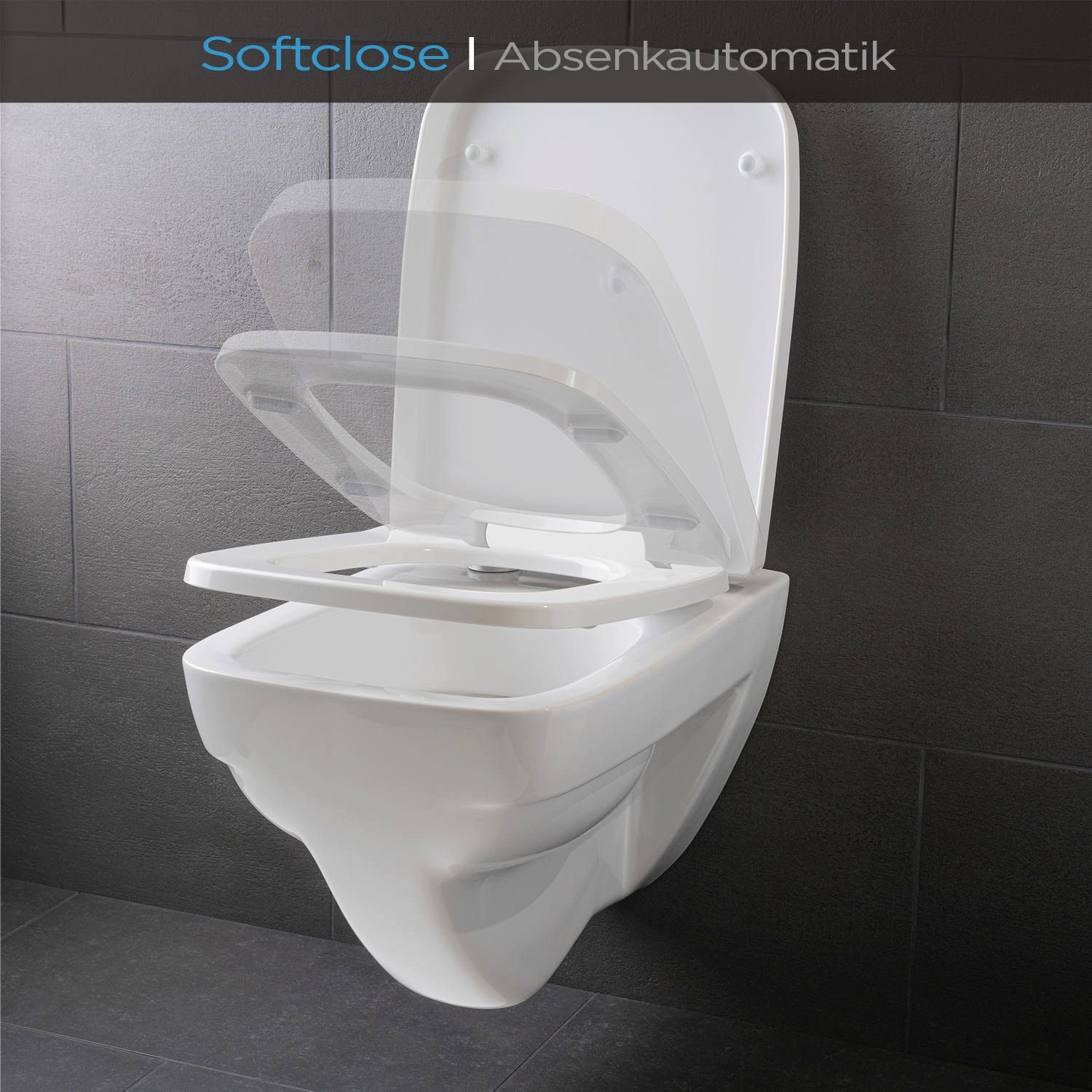 blumfeldt WC-Sitz Lamera Toilettendeckel eckige Form Absenkautomatik antibakteriell, Absenkautomatik, antibakterielle Oberfläche, Quick-Release-Funktion