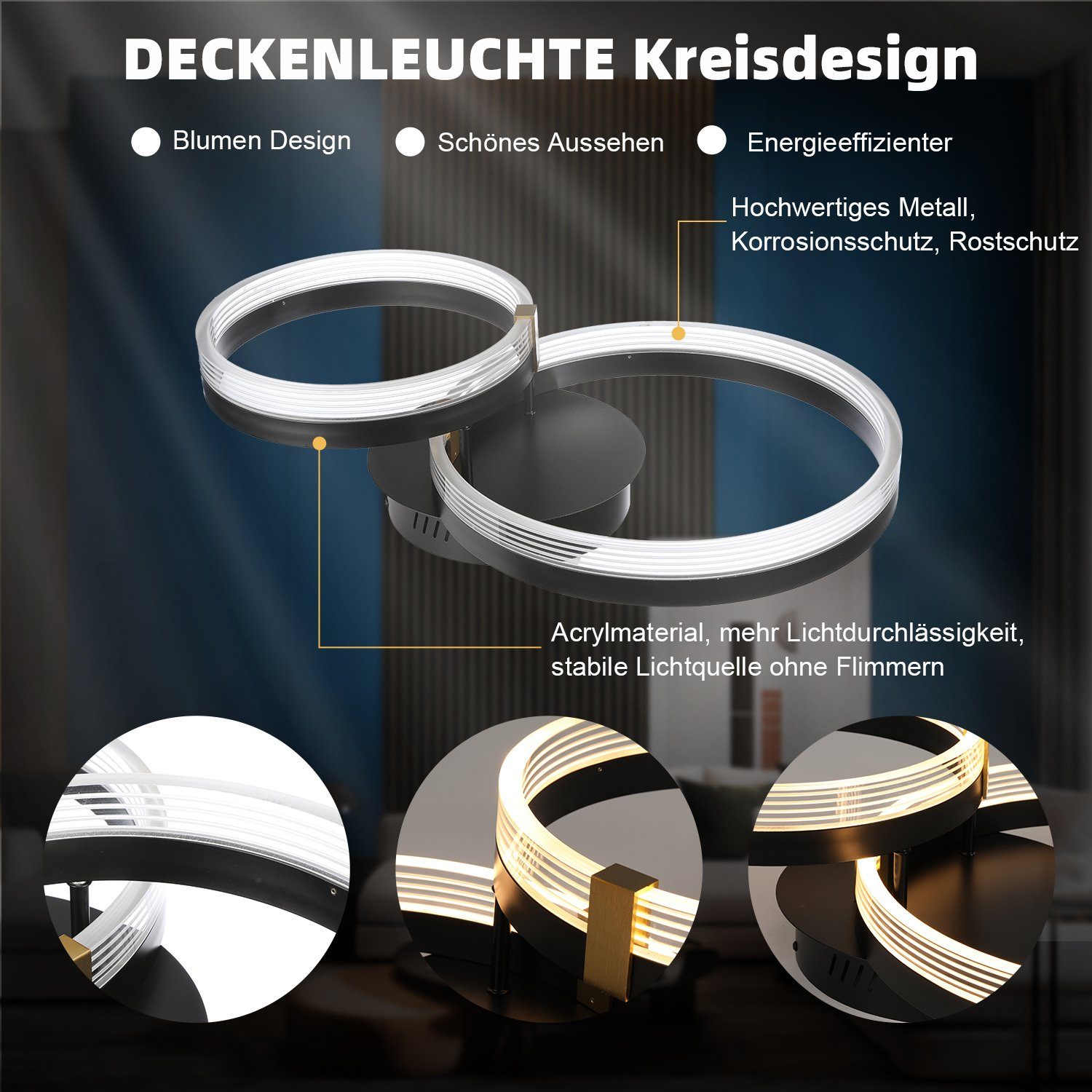 iscooter Deckenleuchte LED Deckenleuchte Dimmbar 3000K - 6500K, 42W Moderne LED Deckenleuchte, LED fest integriert, Warmweiß, Neutralweiß, Kaltweiß, für Schlafzimmer, Küchen, Flure, Haustüren, Kinderzimmer, φ30+40+50cm