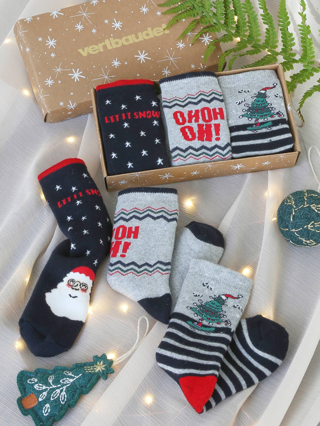 Vertbaudet Jungen Weihnachts-Geschenkset: 3er-Pack Socken Oeko-Tex - marine