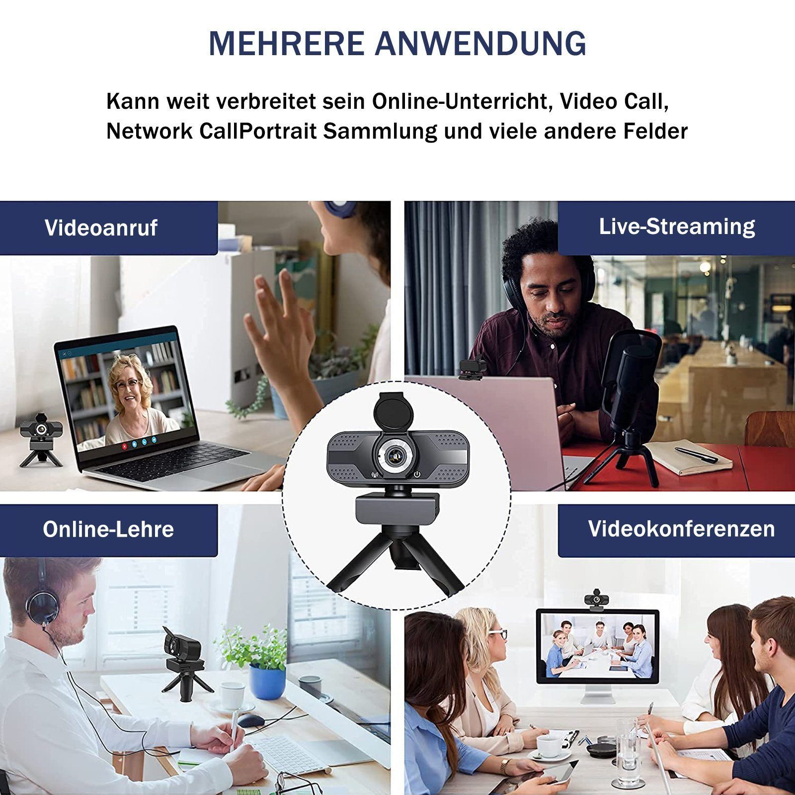 IBETTER Webcam,USB Webcam,Full HD-Webcam,mit mikrofon und Stativ,1080P Full HD Full HD-Webcam (mit Stativ, Mini Plug and Play für Desktop & Notebook, für Streaming, Konferenzen, Live Übertragungen und Videoanruf)