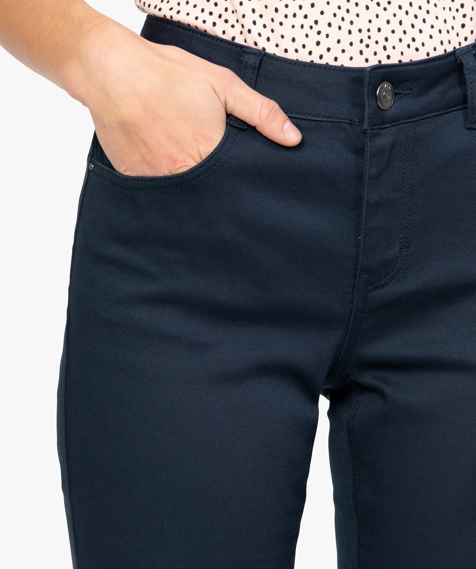 Pantalon femme coupe slim en toile extensible marine | GEMO