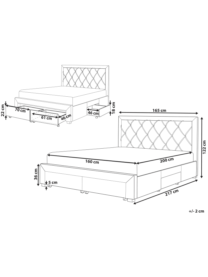 Beliani Doppelbett LIEVIN in Grau - (W) 165 x (H) 122 x (L) 217 cm günstig kaufen onesize