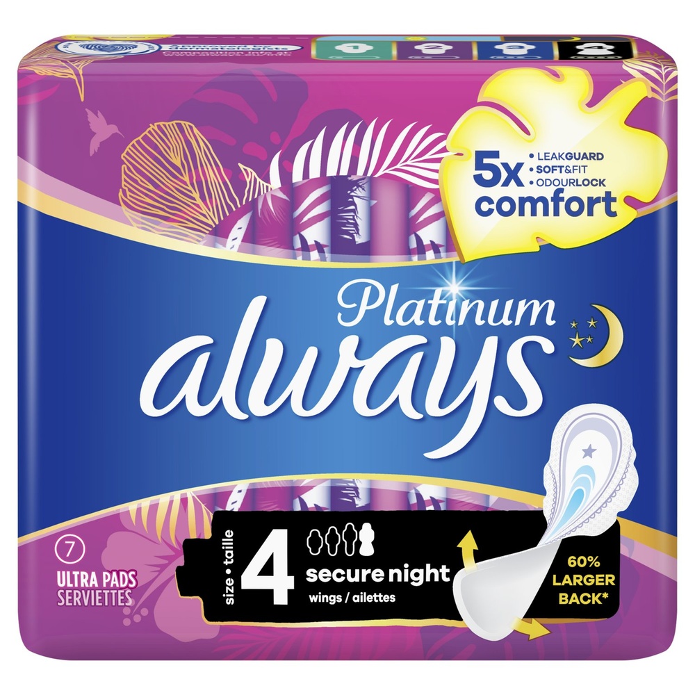 always Always Platinum Secure Night (taille 4)Serviette Hygiénique Serviettes Hygiéniques