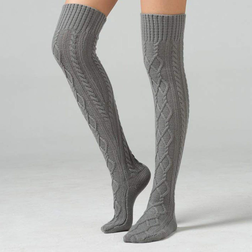 COUNJOYING Beinstulpen Kniestrümpfe Overknee Winter Strick Strümpfe Beinwärmer hellgrau (1-St)