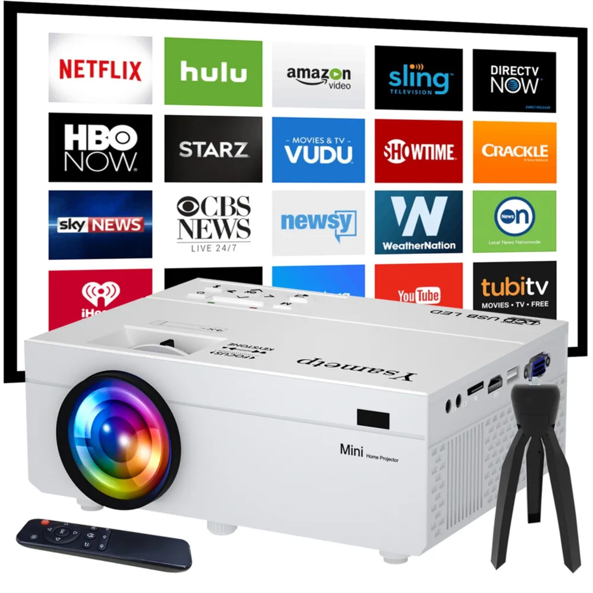 TransJee 1080P HD Projektor WiFi 3D LED Mini Video Theater Heimkino LED-Beamer (10000:1, 1280*720 px, Internetfähig, integriertes Internet, integrierte Lautsprecher)