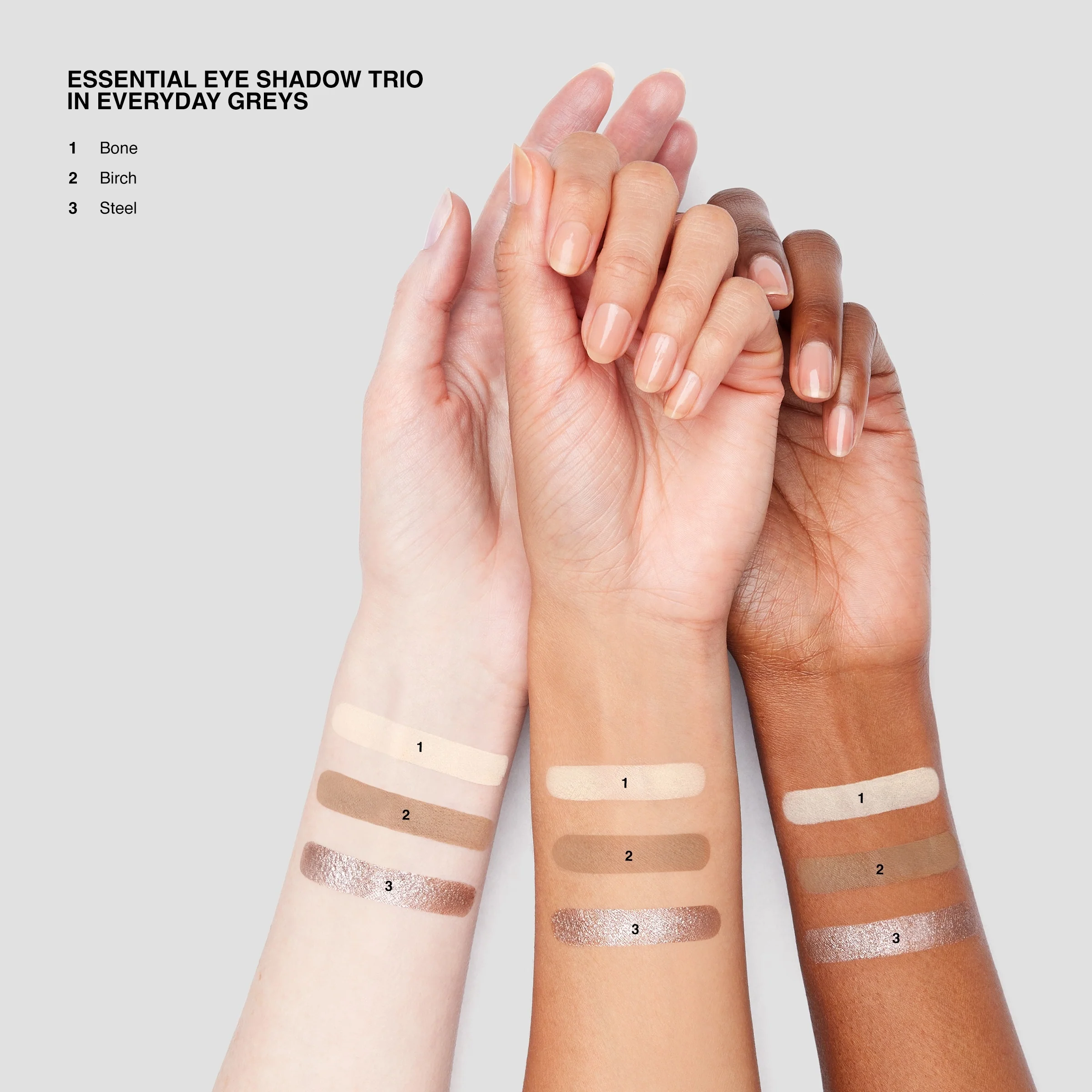 Tríos de sombras de ojos esenciales: paleta de sombras de ojos, sombra de ojos compacta.