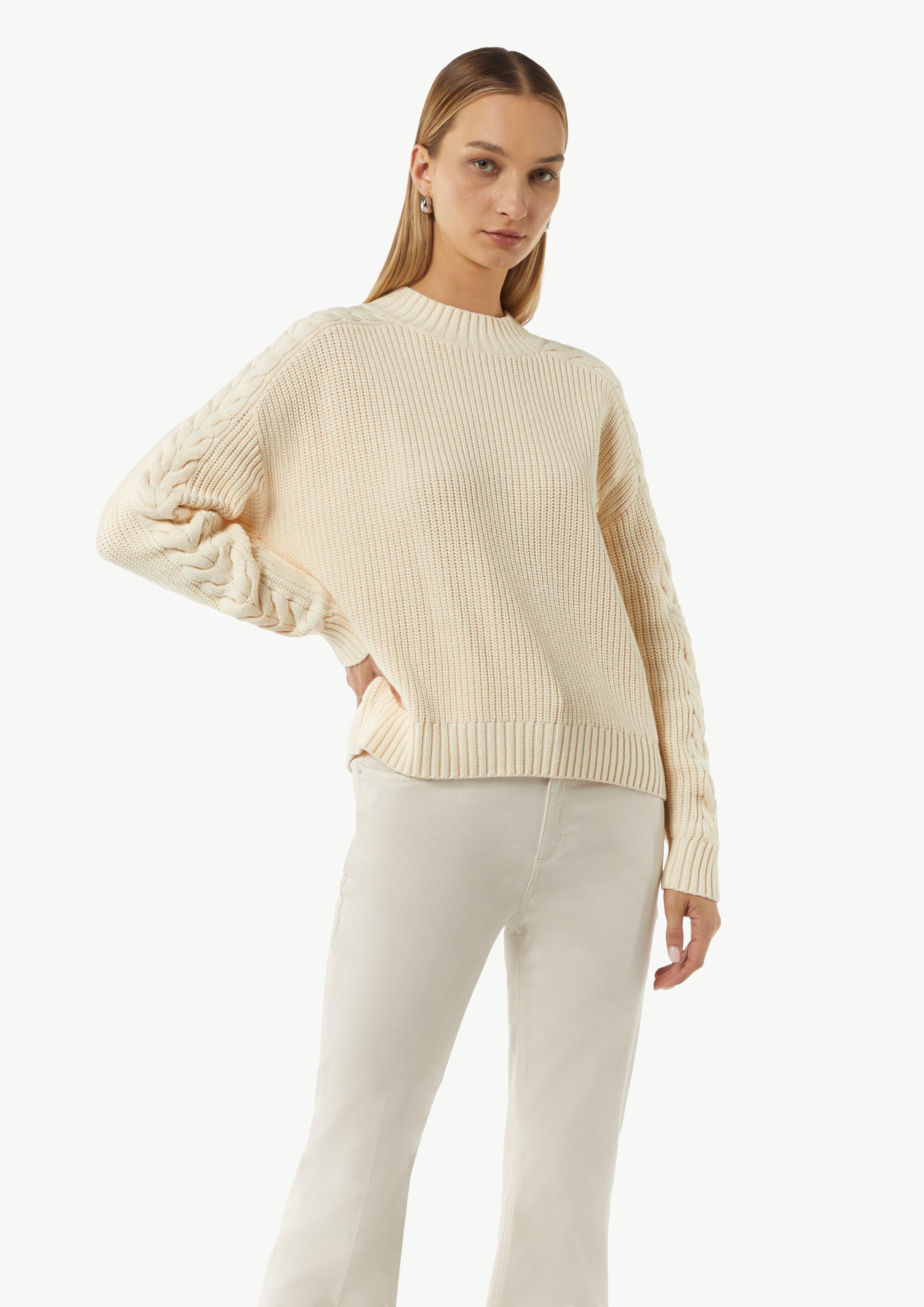 Strickpullover mit Zopfmuster - creme