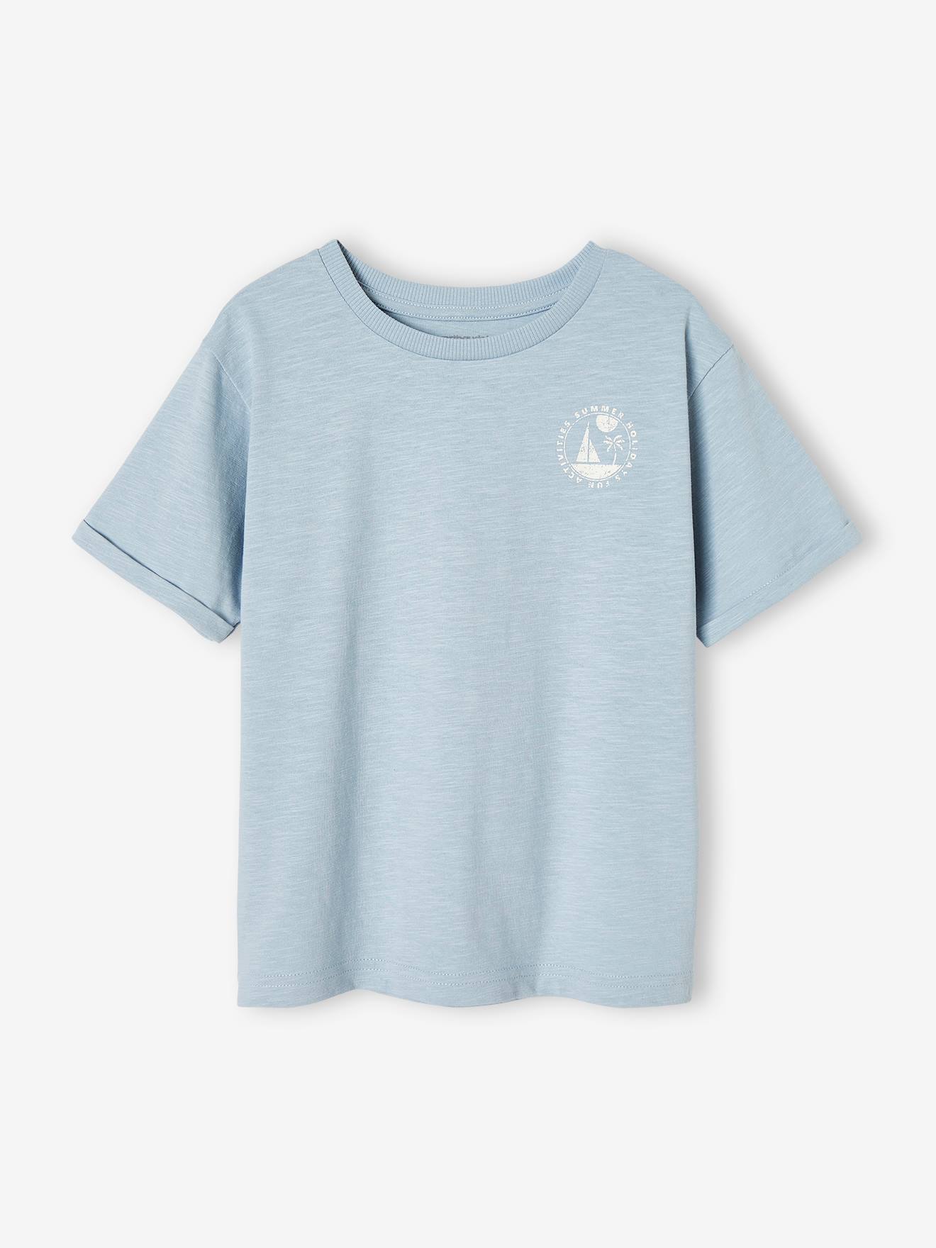 Vertbaudet Jungen T-Shirt, Boot-Print hinten - hellblau