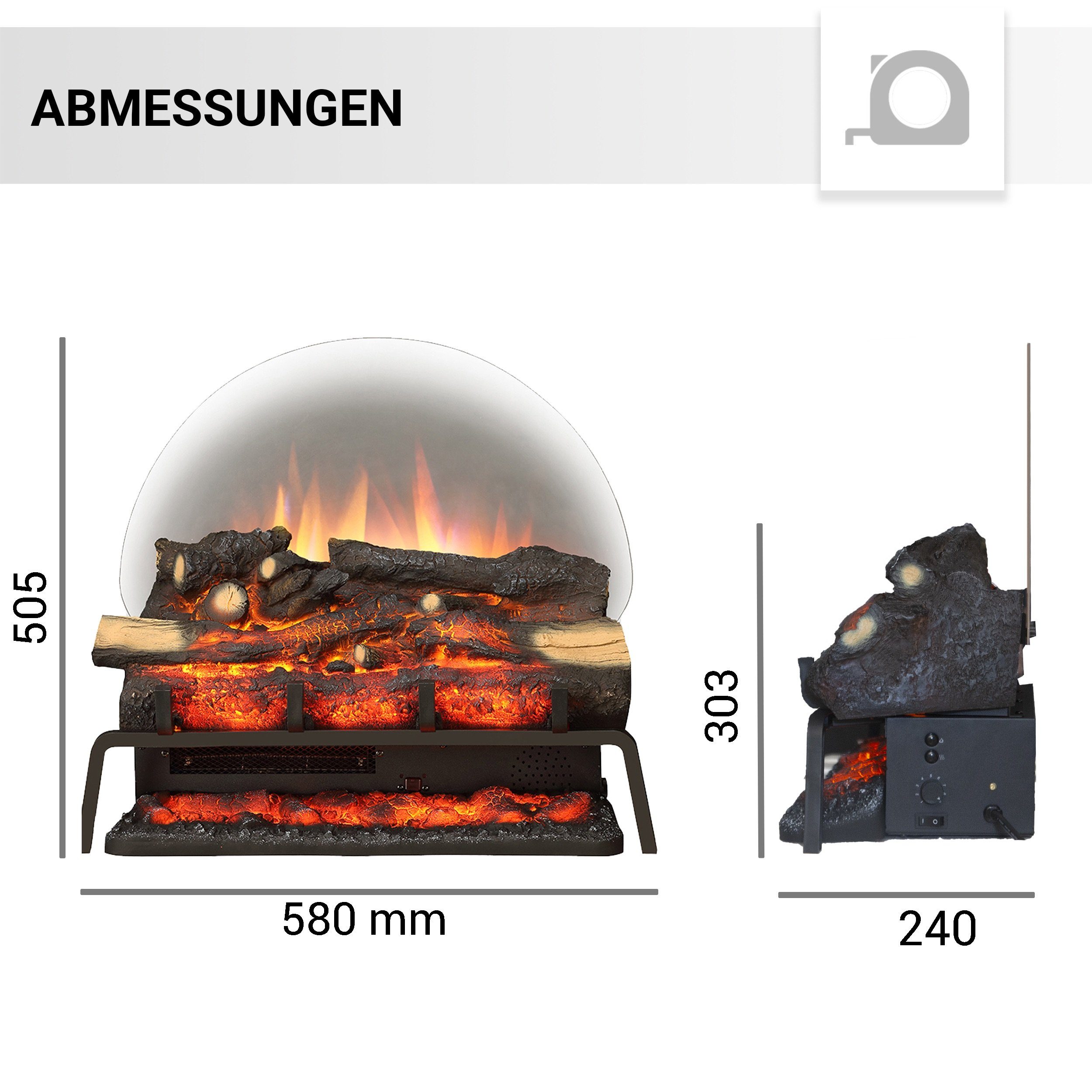 Balderia Elektrokamin Lily, Kamineinsatz mit Heizung 1500W, 3D-Flammeneffekt, LED-Beleuchtung, Fernbedienung, Kanister-Sound