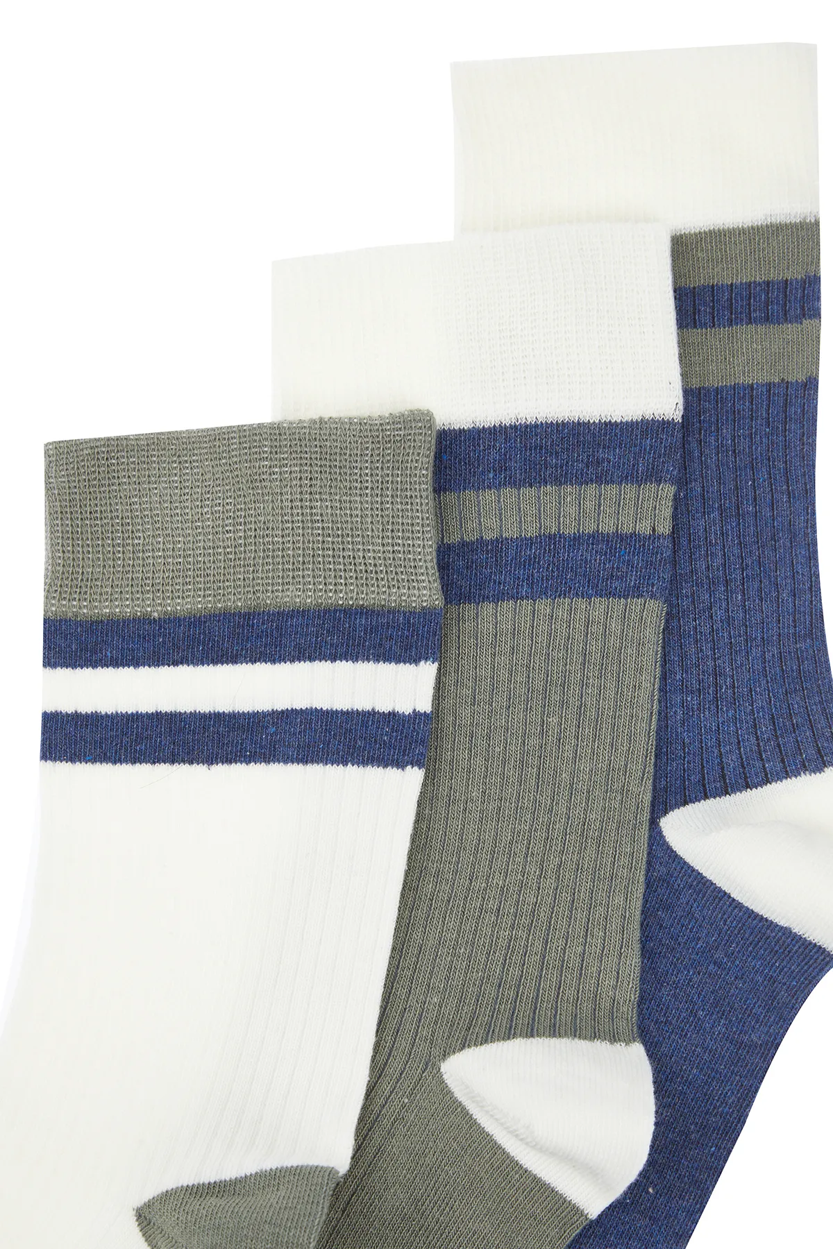Trendyol Collection  Mehrfarbige, gestreifte Unisex-Baumwollsocken in langer Größe im 3er-Pack
