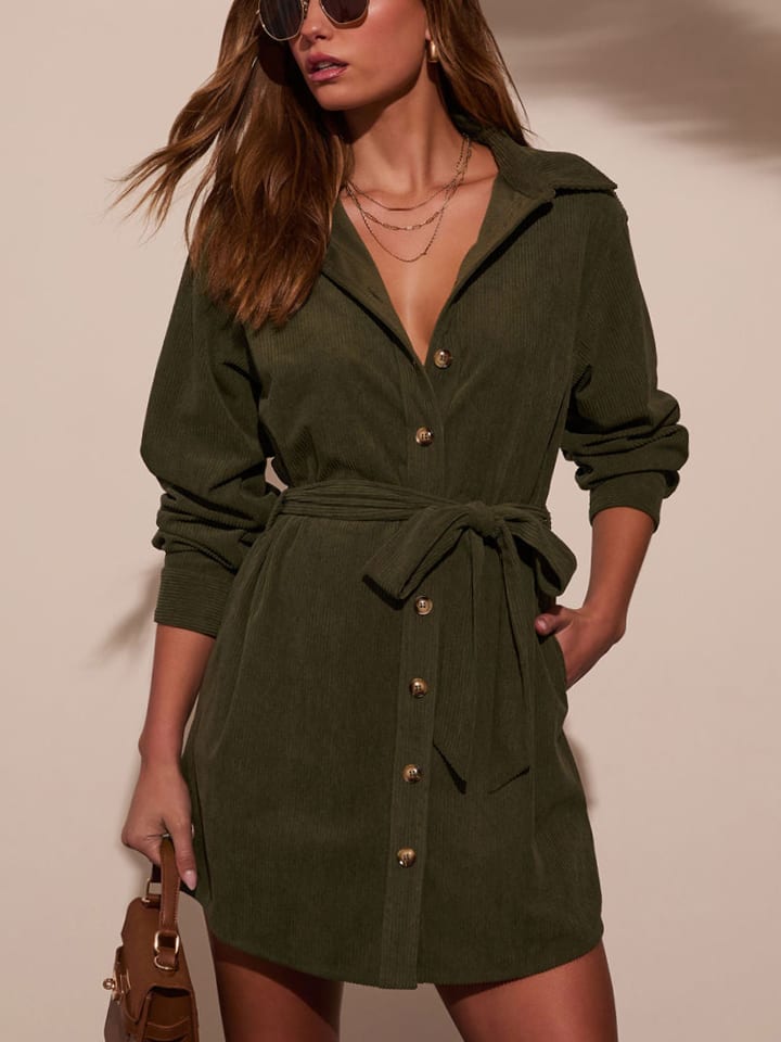 Milan Kiss Cordkleid in Khaki günstig kaufen