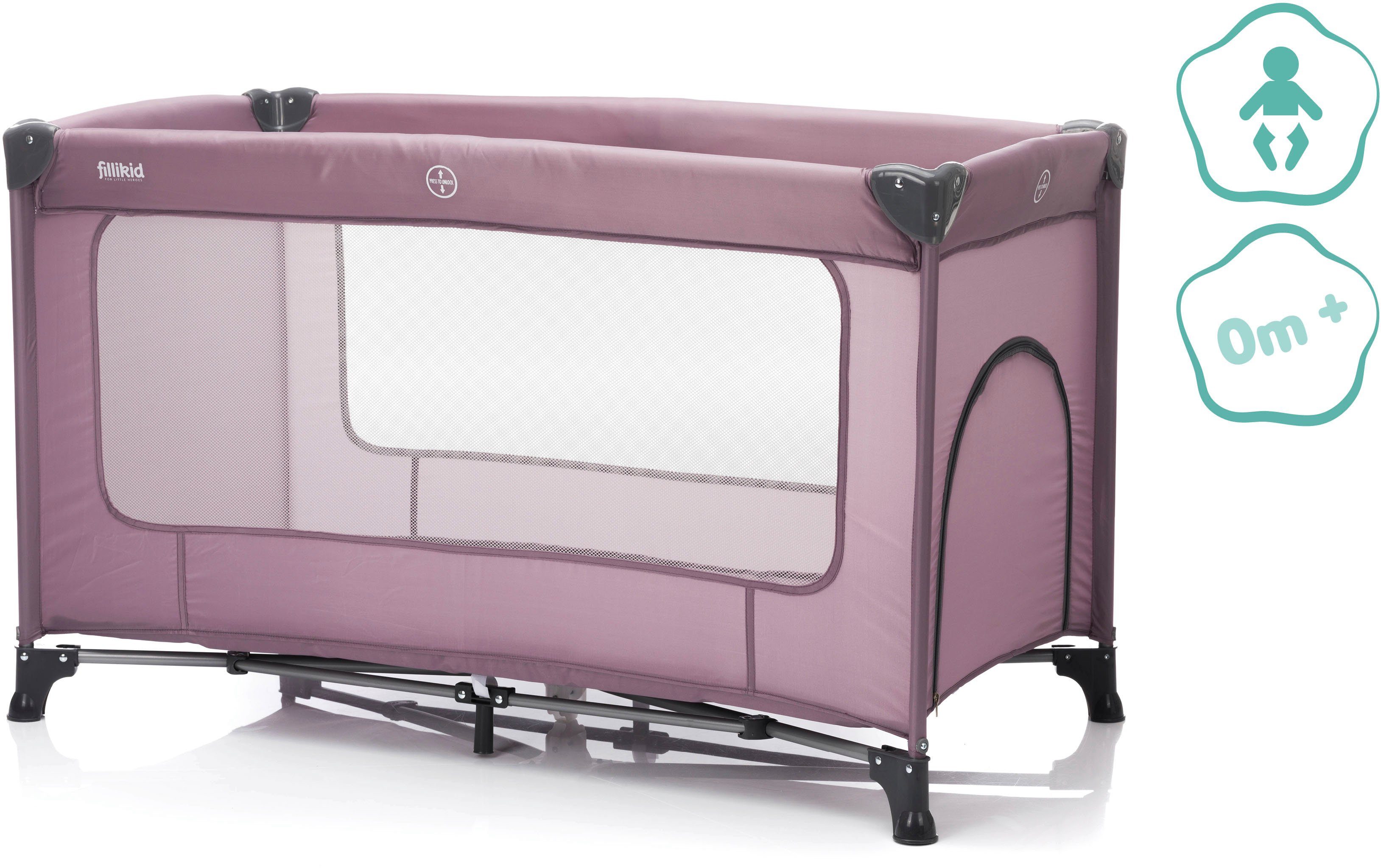 Fillikid Baby-Reisebett Nizza, Himbeer, inkl. Transporttasche
