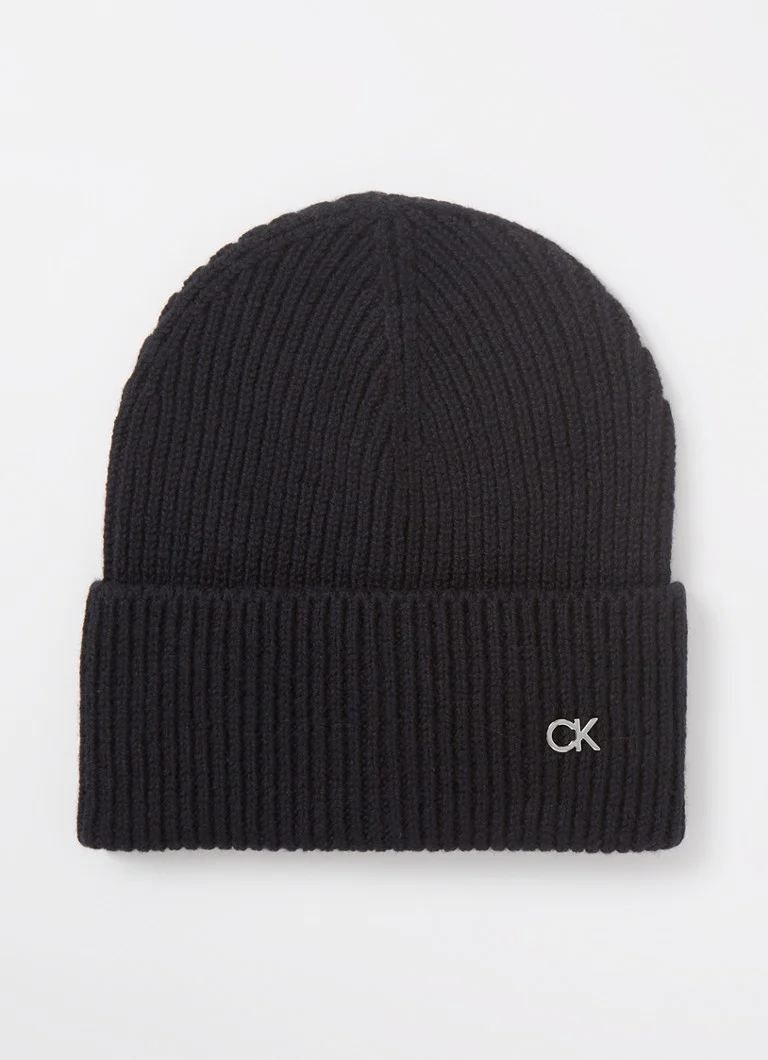 Calvin Klein Rib-knit hat in cashmere blend with logo