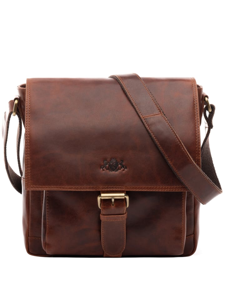 SID & VAIN Leder-Umhängetasche echt Leder Ledertasche groß | Ledertasche cognac NICO in braun günstig kaufen onesize