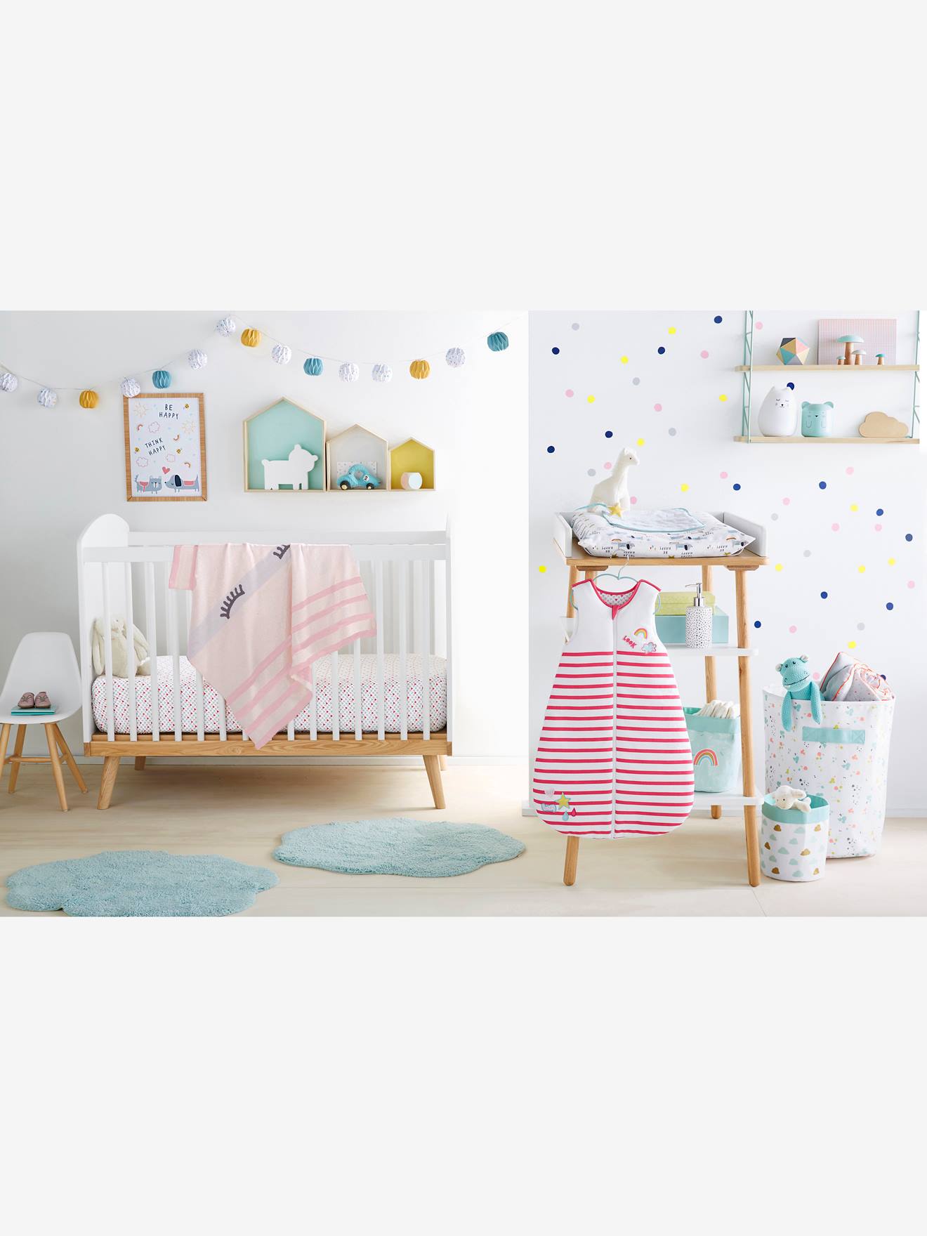 Vertbaudet Kinderzimmer 3er-Set Wandregale in Hausform, Setzkasten - türkis+weiß+gelb