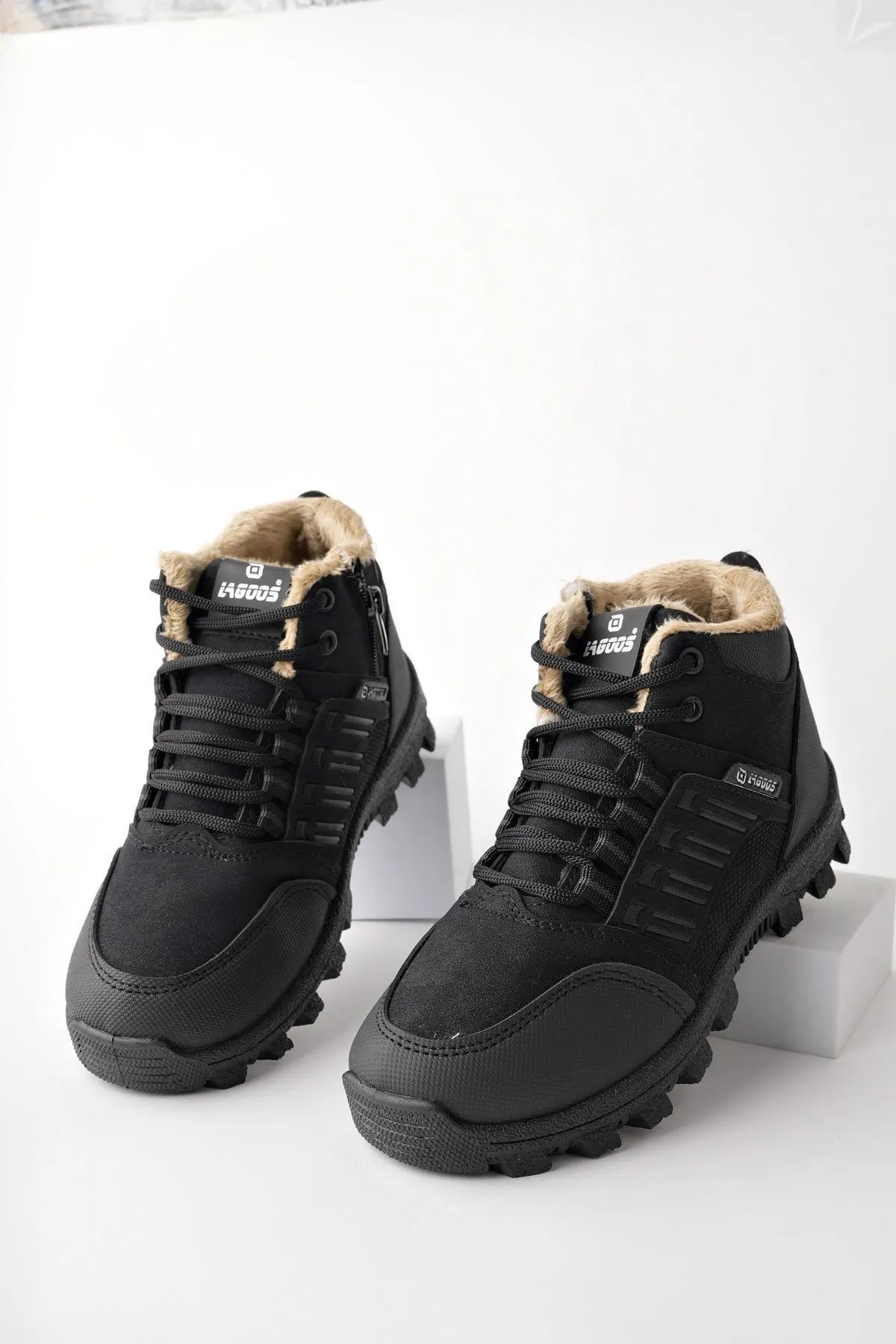 MUGGO  Johanna Garantierte Unisex-Winterstiefel zum Schnüren mit Fell innen und Reißverschluss