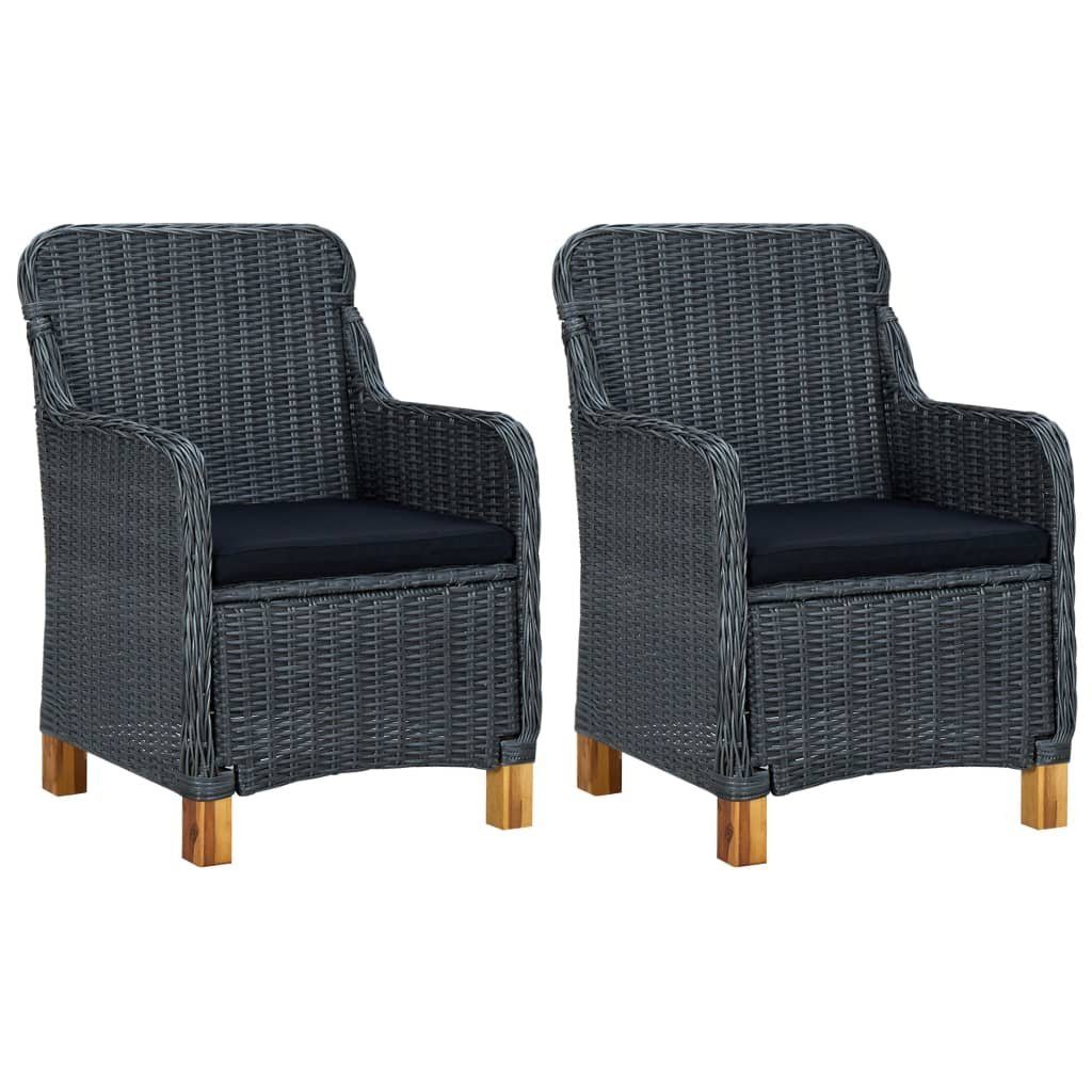 vidaXL Gartenstuhl Gartenstühle mit Kissen 2 Stk. Poly Rattan Dunkelgrau (2 St)