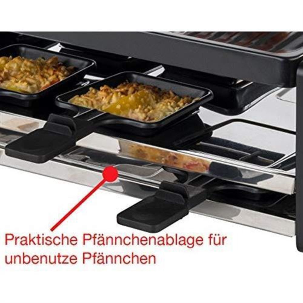 KORONA Raclette Raclette Grill für 8 Personen 45070, 8 Raclettepfännchen, 1300 W, inkl. 8 Pfännchen und Spatel, Temperaturregler, Kontrollleuchte
