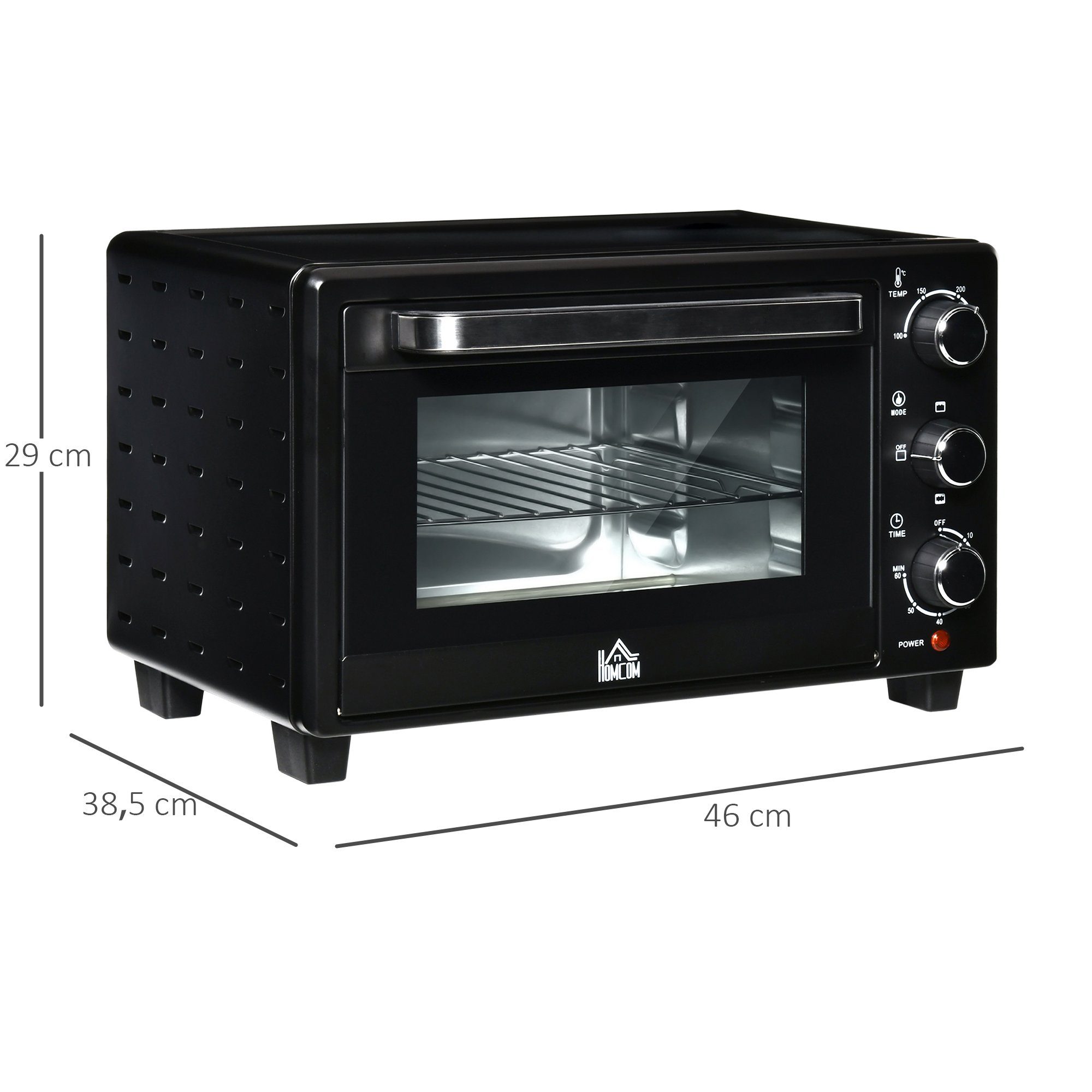 HOMCOM Minibackofen Minibackofen, 21L einstellbare Temperatur Ofen 3 Kochmodi Schwarz+Silber